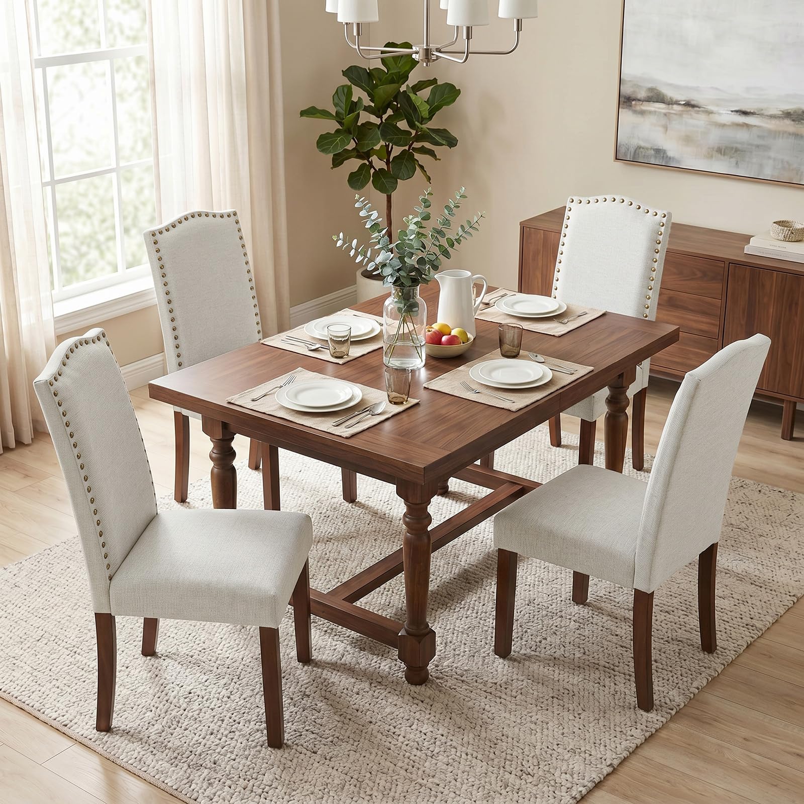 Upholstered Fabric Dining Chairs Set of 4