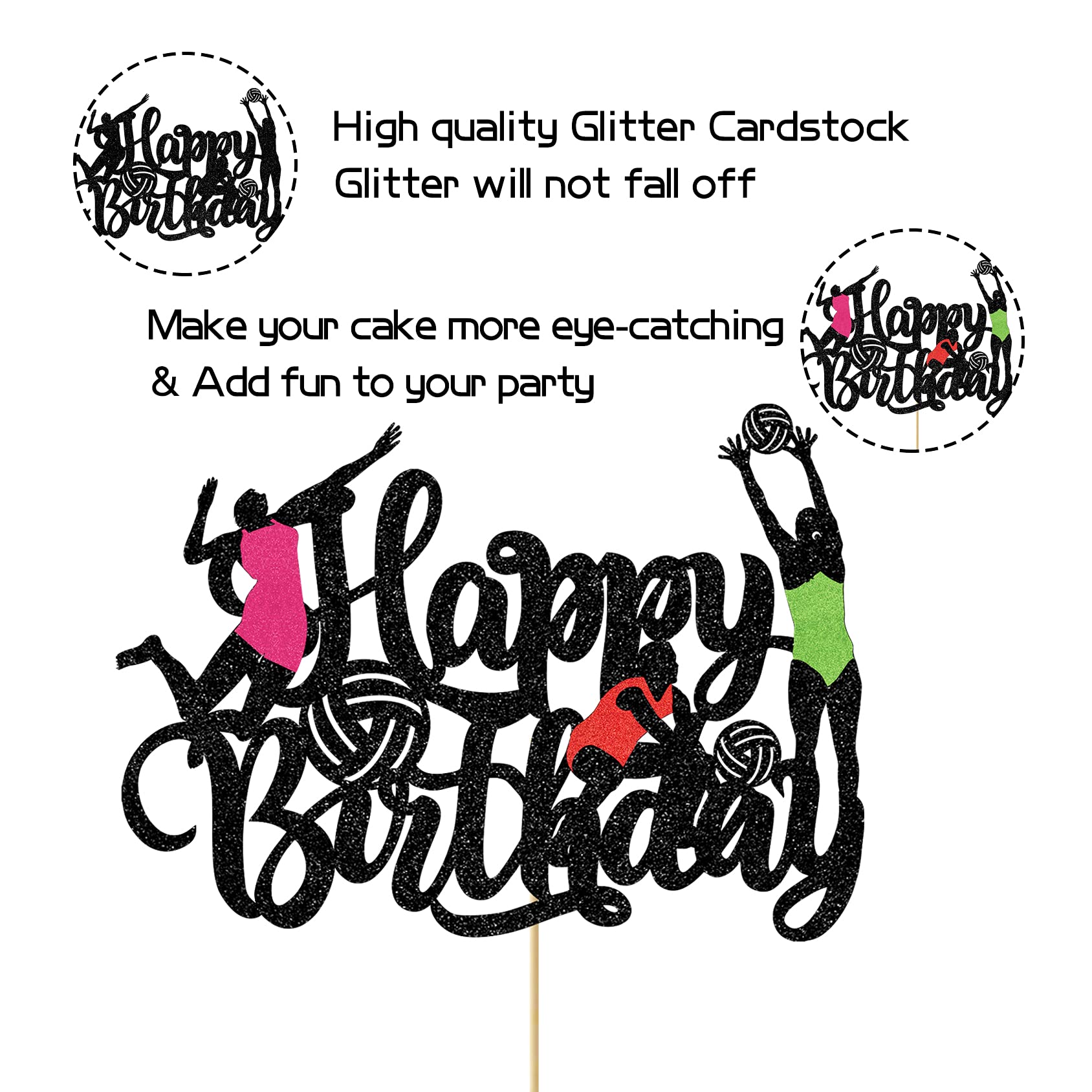 Volleyball Cake Topper Woman's Volleyball Cake Decorations Glitter Beach Volleyball Cake Toppers for Women Girls Sport Theme Happy Birthday Decoration Party Supplies