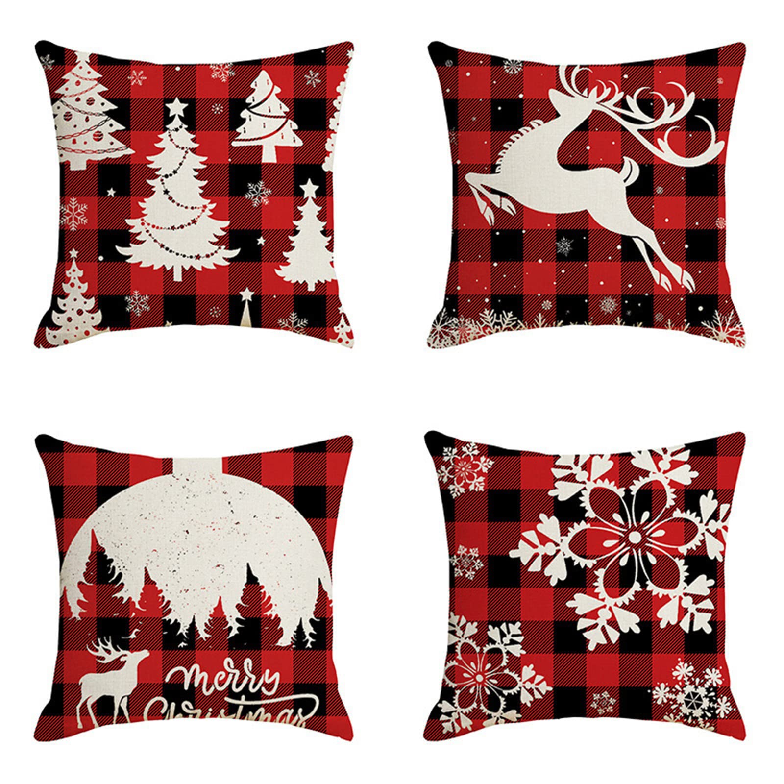Housse coussin 60x60cm cerf lot de 4 en lin double face pour canapé et salon