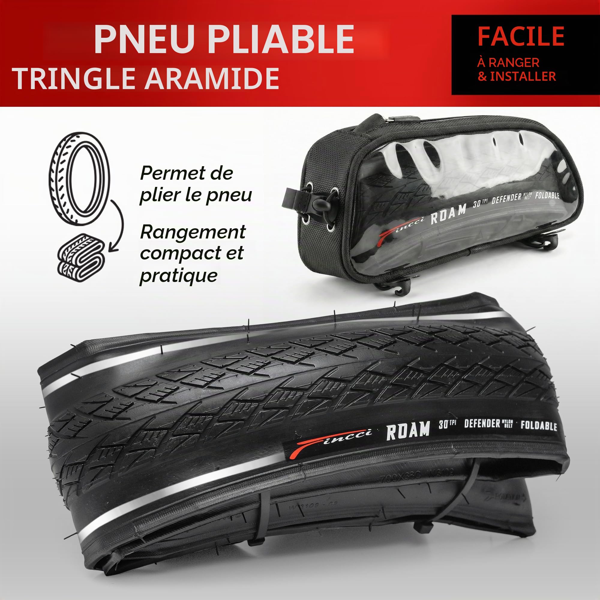 Fincci Paire Pneus 700x38c - Réfléchissant Pneus avec Protection Antiponcture Anti-Crevaison 3mm - pour 28-29 Pouces Route VTT Hybrid Gravel Velo Bicyclette avec Pneu 40-622, Un Paquet de 2