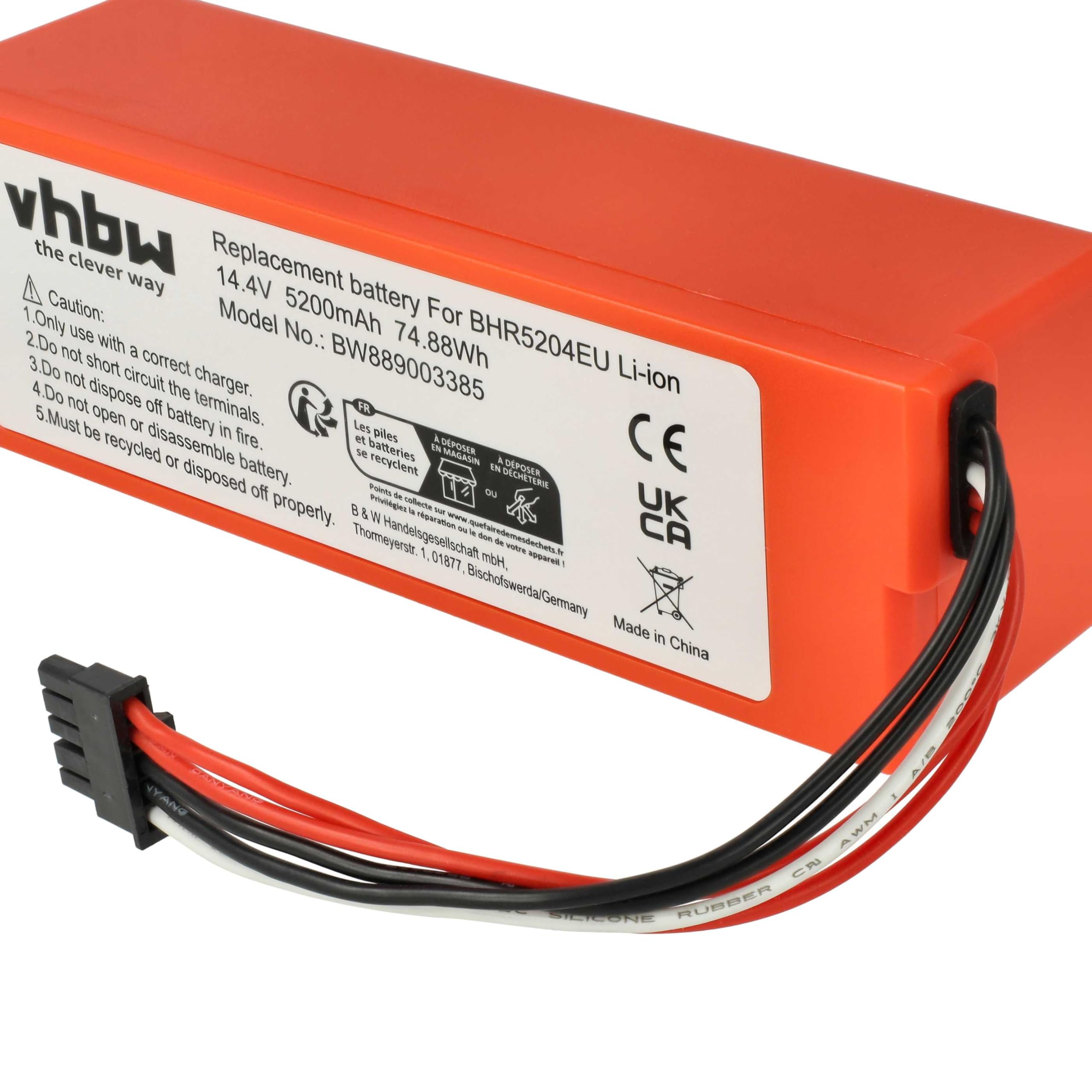vhbw Bateria kompatybilna z Xiaomi MJST1SHW, MJST1S 2 PRO, MJST1S, MJSTS, MJSTS1, MOP 2 home cleaner (5200mAh, 14,4V, Li-ion)