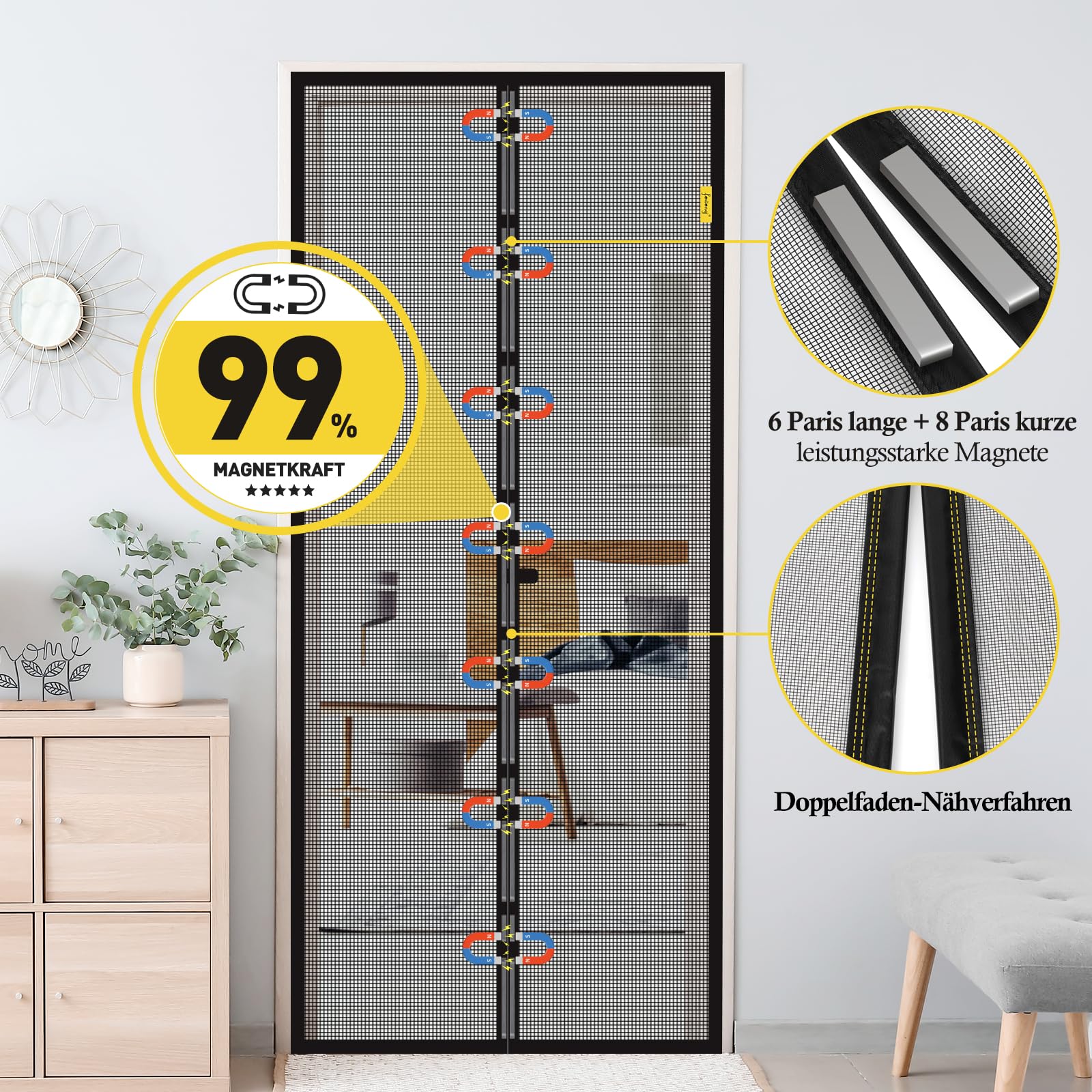 fowong Magnetisch vliegengaas voor deur