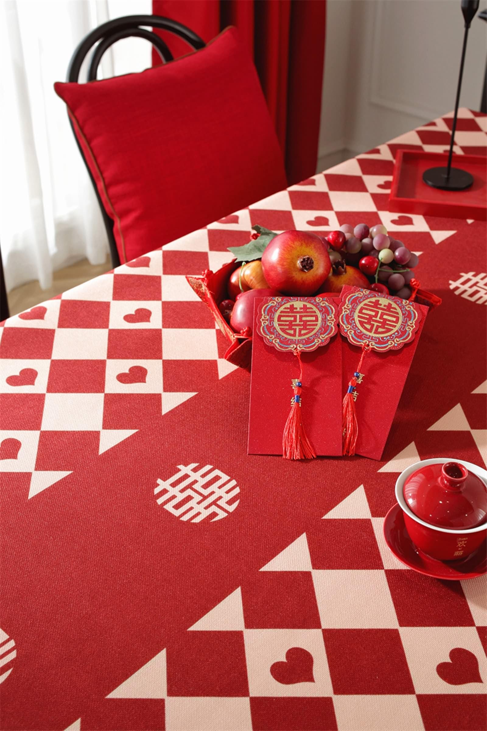 Tovaglia Da Tavolo Moderne, Poliestere Reticolo di rombo con motivo a cuore Tovaglia per Casa e Cucina, Tovaglia Elegante per Picnic, Rosso, Stile 1, 135 x 200 cm