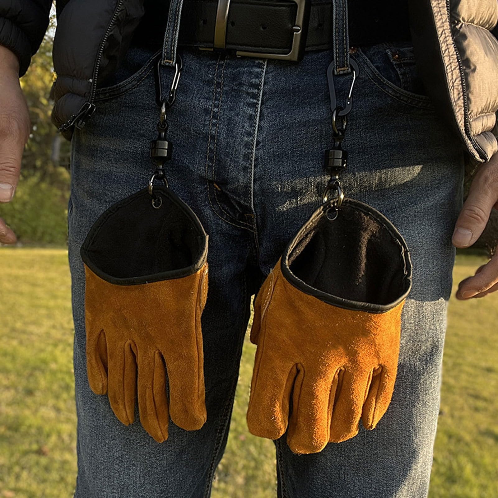 WOHPNLE BBQ Gloves Pair, Cowhide Leather Oven Mitts Heat Proof Gloves with Flannel Lining for Barbecue, Fireplace, Cooking (2 Colors) (Yellow)