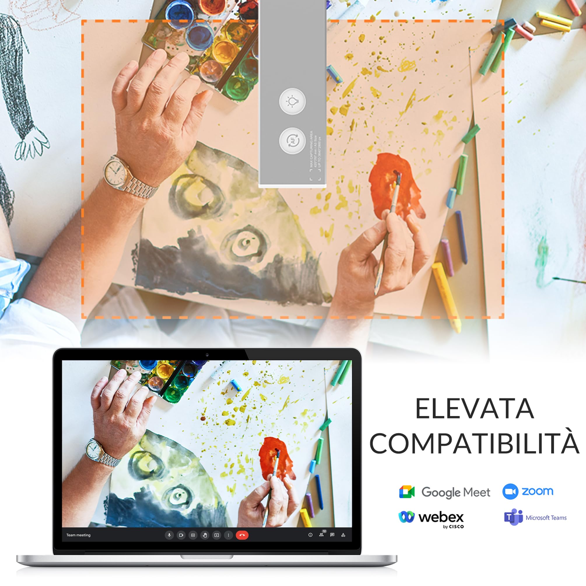 IDEAO DC400 4K USB Document camera, webcam pc e scanner documenti, 3 in 1, 13MP, 4K/30fps, 1080p/60fps, microfono, l'autofocus, Luce LED, 100+ OCR, Win, Mac, Chromebook, Educazione online