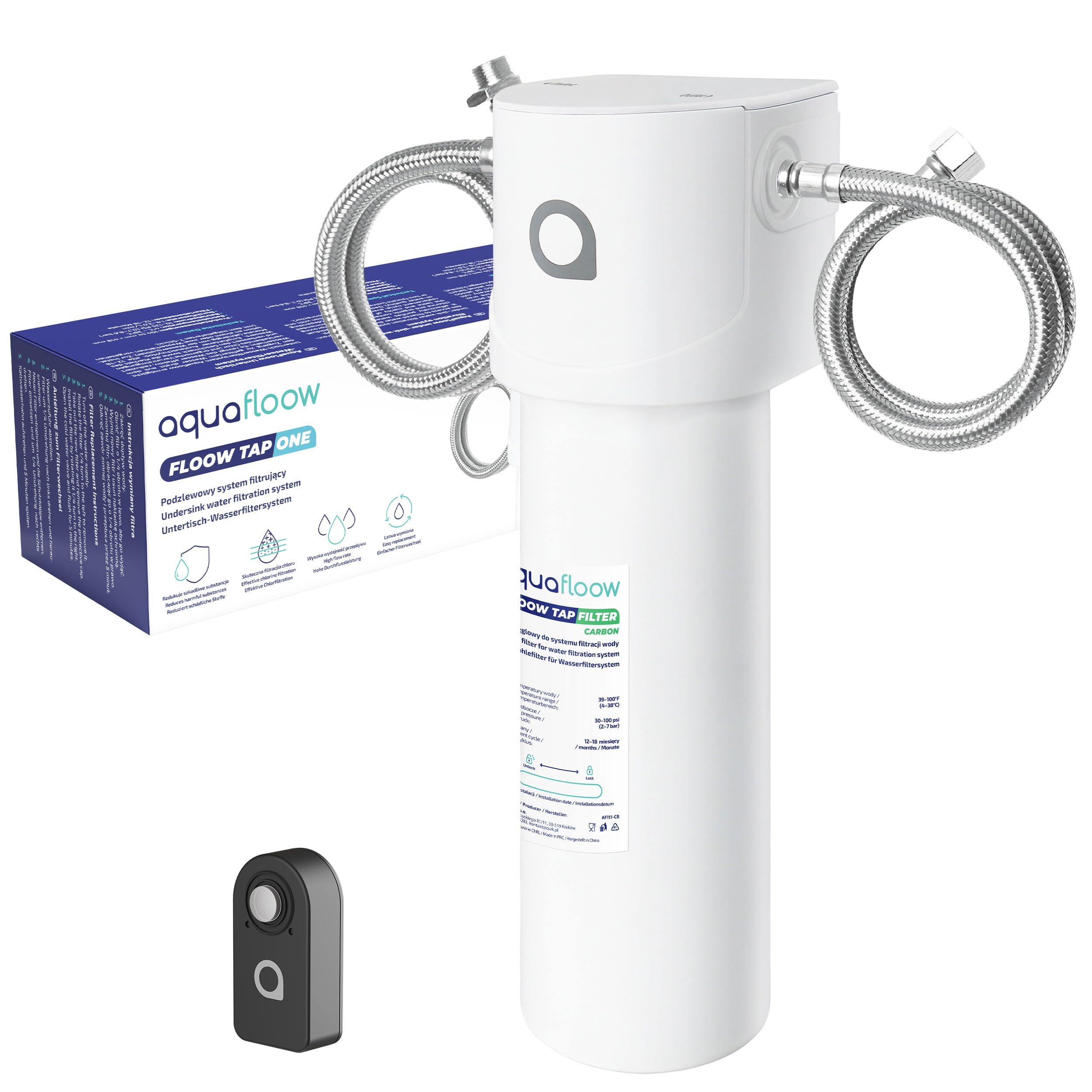 Aquafloow Sistema de Filtro de Agua Bajo Fregadero con Filtro de Carbón de 1 Etapa y Temporizador, Elimina Cloro, Impurezas Orgánicas y Mejora el Sabor del Agua
