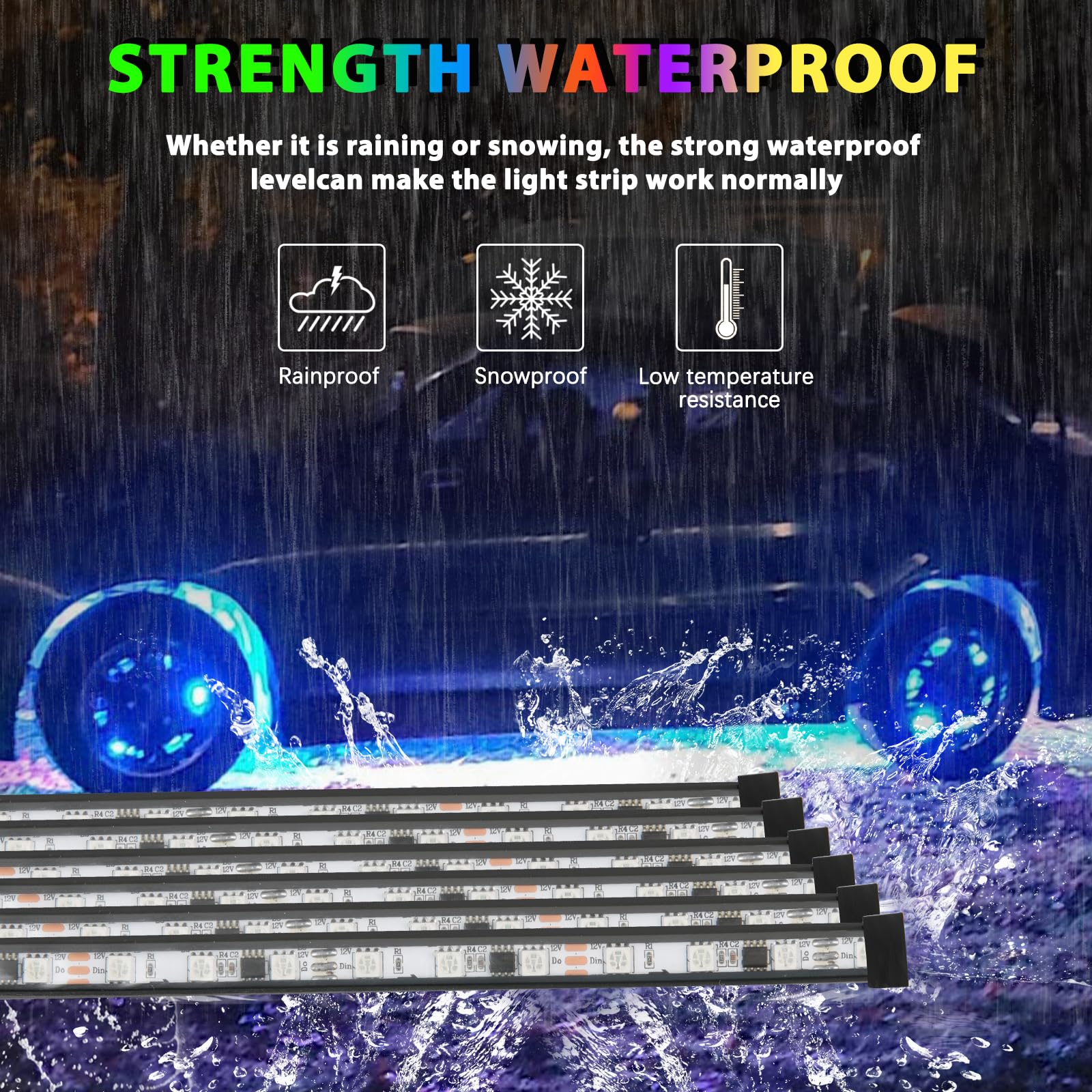 Car Underglow Neon Accent Strip Lights, 6PCS RGB LED Under Glow Light Kit for Car,Waterproof Exterior Car Light Strips for Van SUV Truck,with APP & RF Remote Control,DC 12V