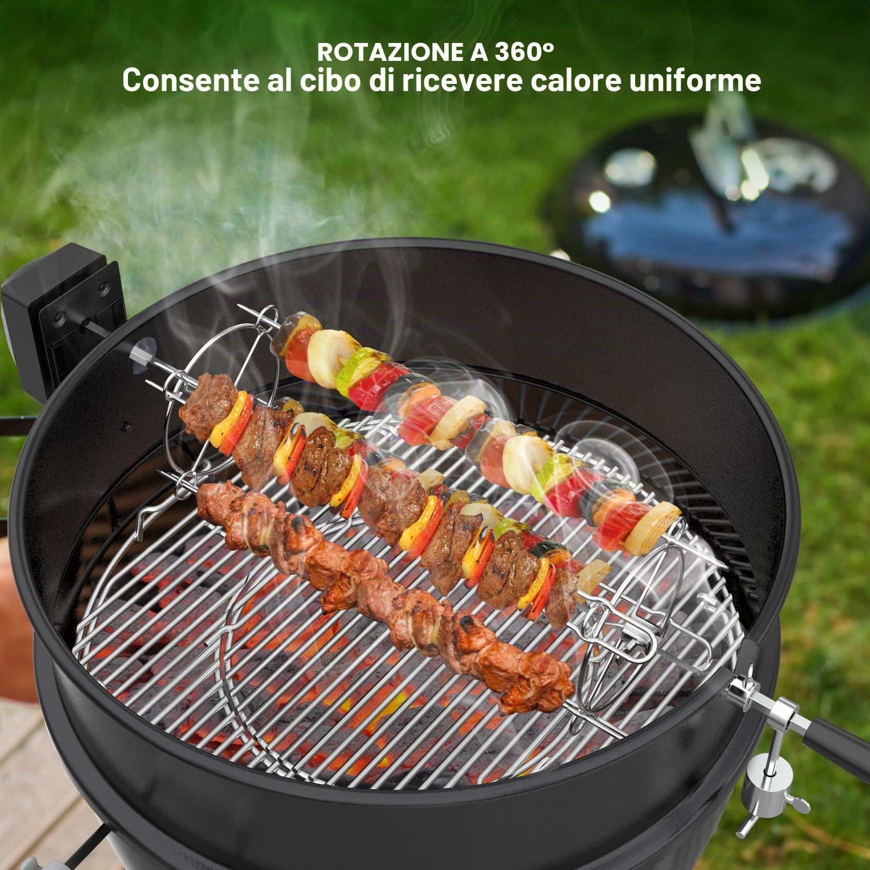 onlyfire BRK-6111 Sistema Universale di Spiedini Rotanti per Qualsiasi Griglia Girarrosto