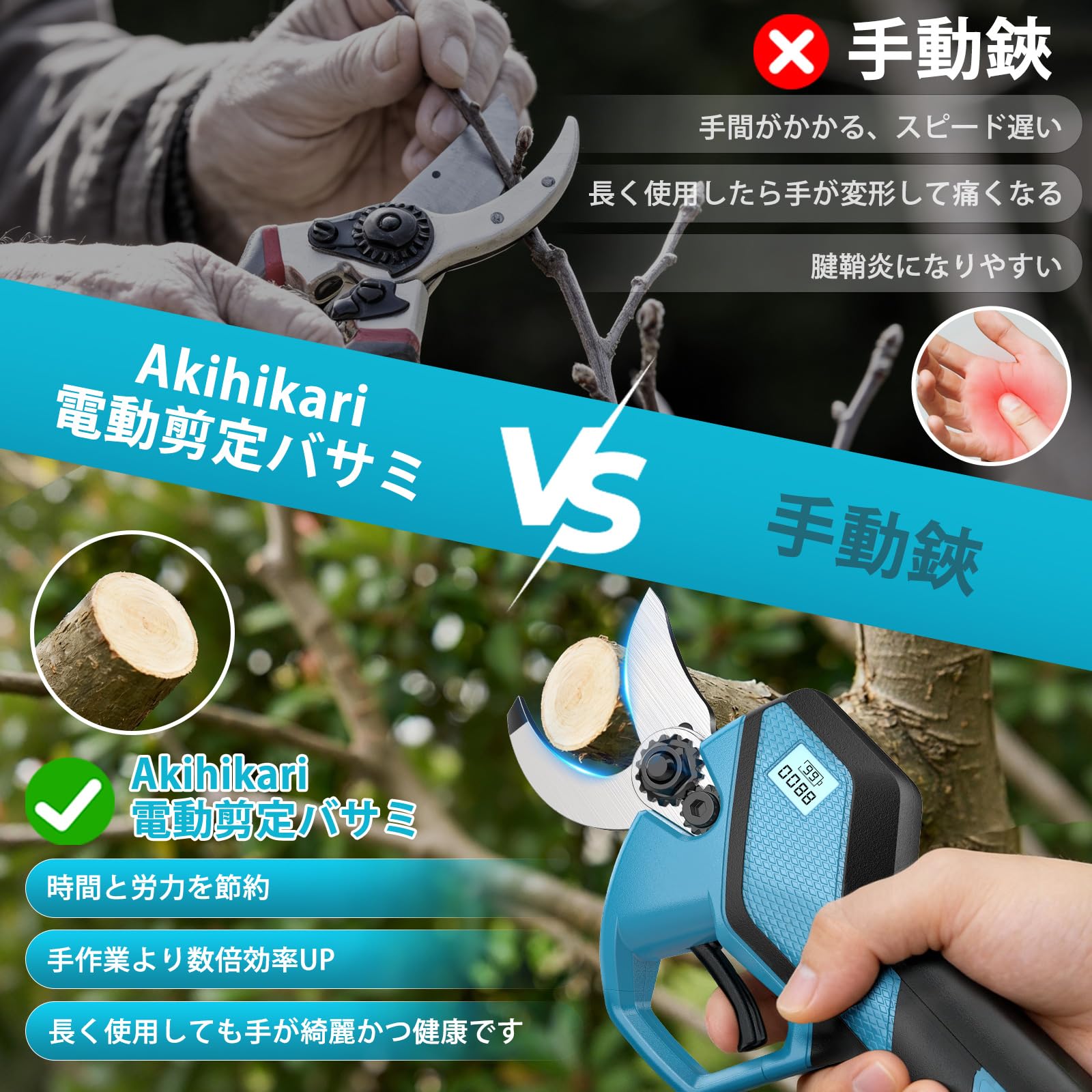 Amazon | 電動ハサミ【2026改良強化版】電動剪定バサミ ブラシレス 