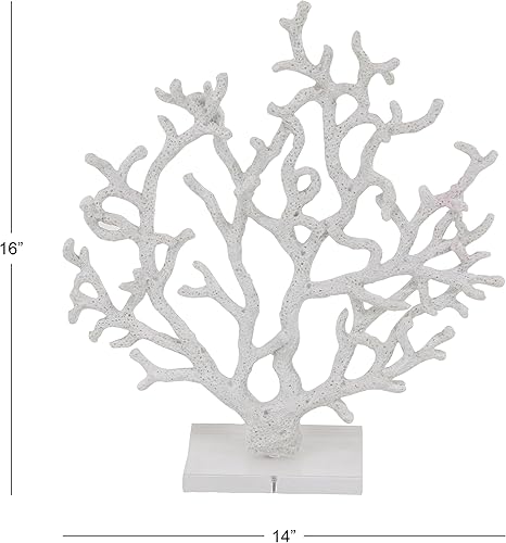Miniatura 6 de Deco 79 Escultura de coral de resina con base de resina transparente, 17 "x 3" x 16", blanco