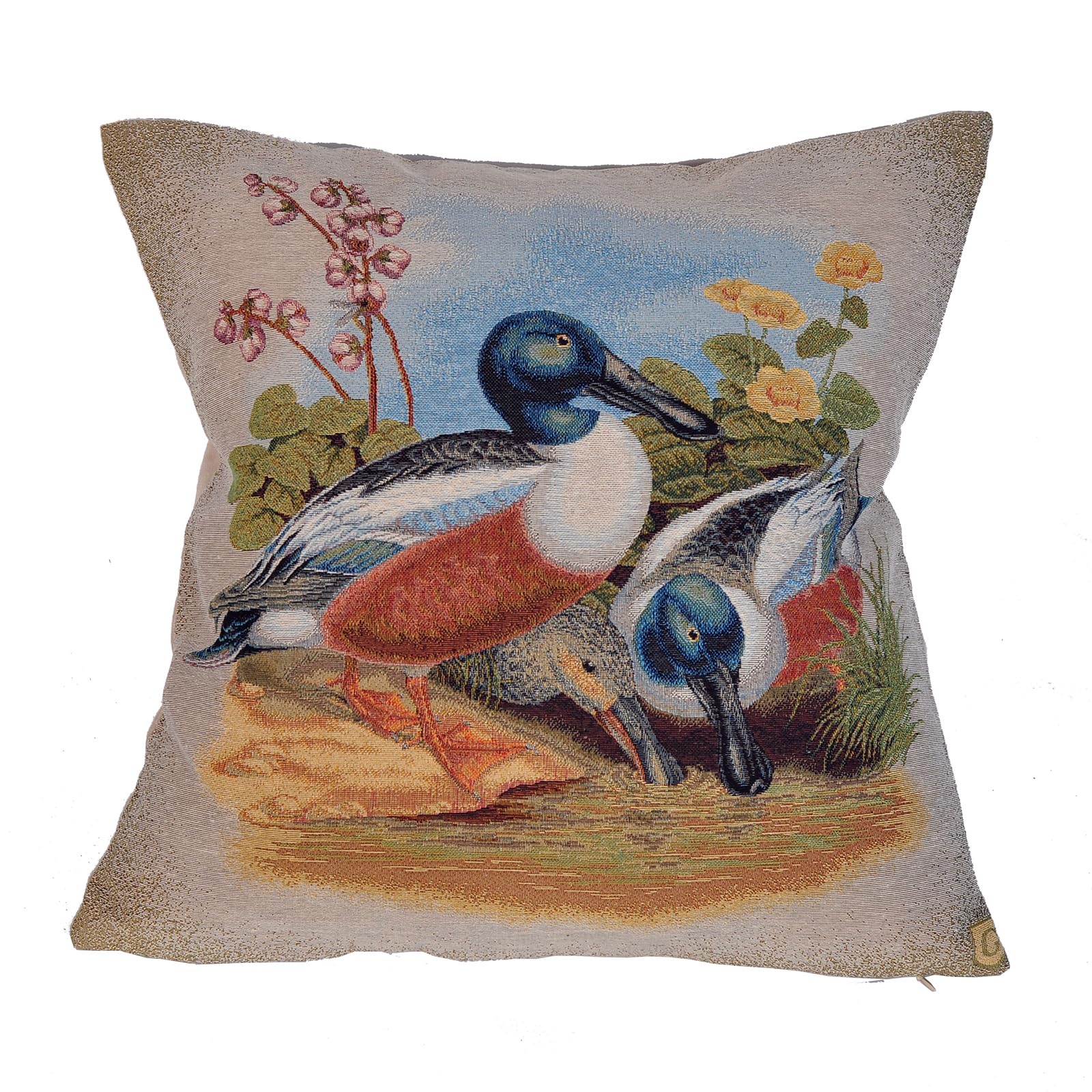 Jacquard Woven Duck Waterfowl Pillow Cover 18x18 - Vintage Wildlife Botanical Cushion Case Yarn-Dyed Quality Elegant Nature-Themed Sofa