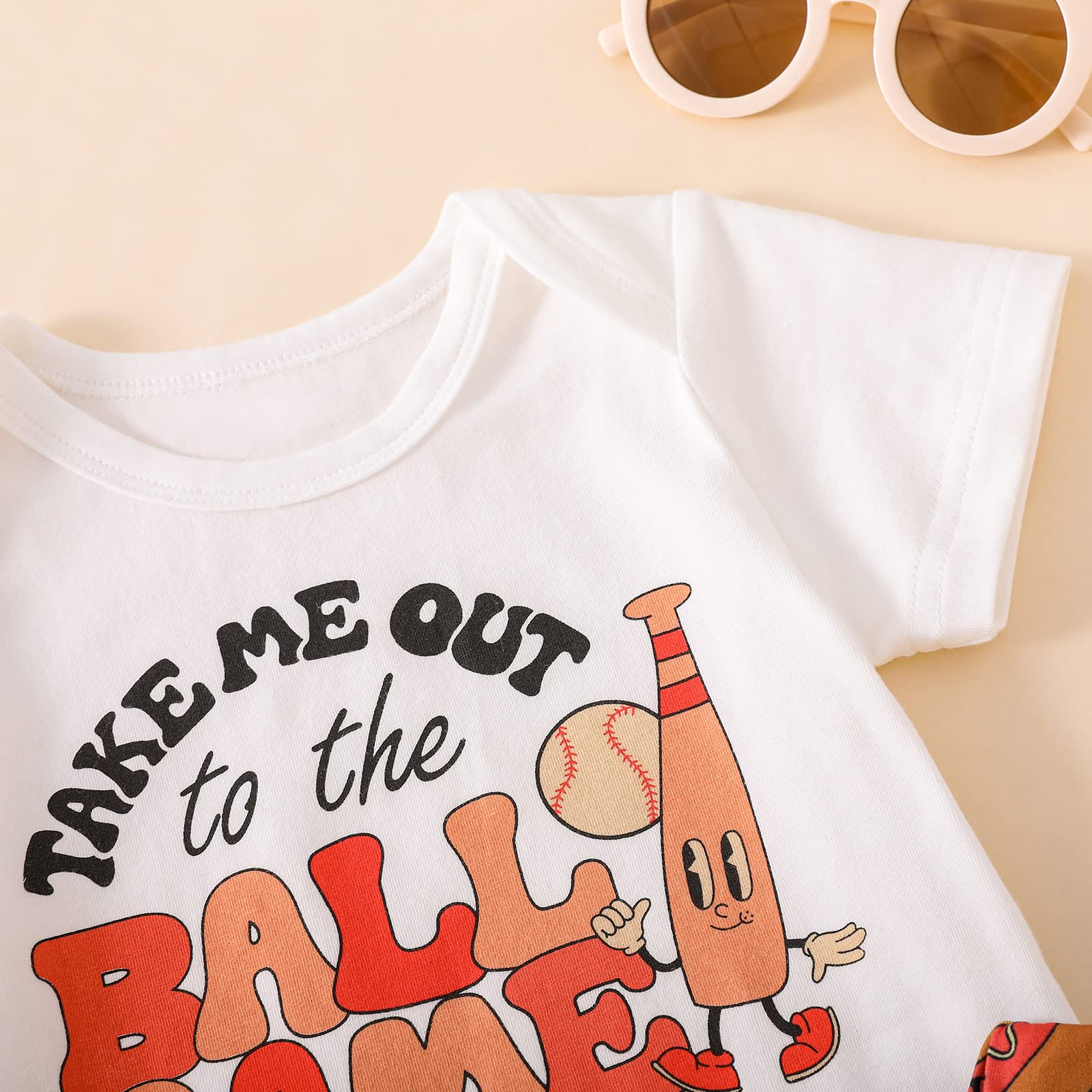 Newborn Baby Girl Clothes Little Sister Biggest Fan Onesie Romper Shorts Bell Bottoms Summer Baseball Outfit (G-White,18-24 Months)