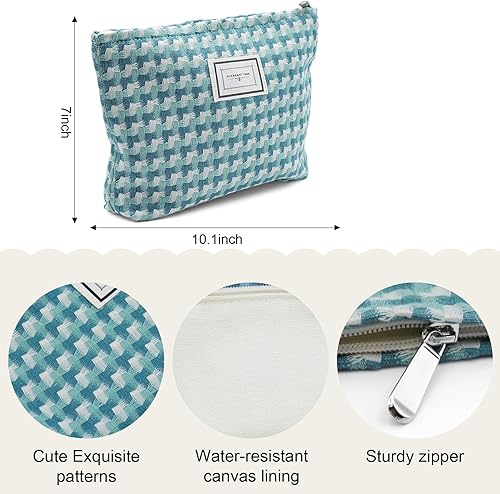 Miniatura 2 de Bolsa de maquillaje para mujer, bolsa de cosméticos de flores, bolsa de maquillaje de lona de gran capacidad con cremallera, organizador de