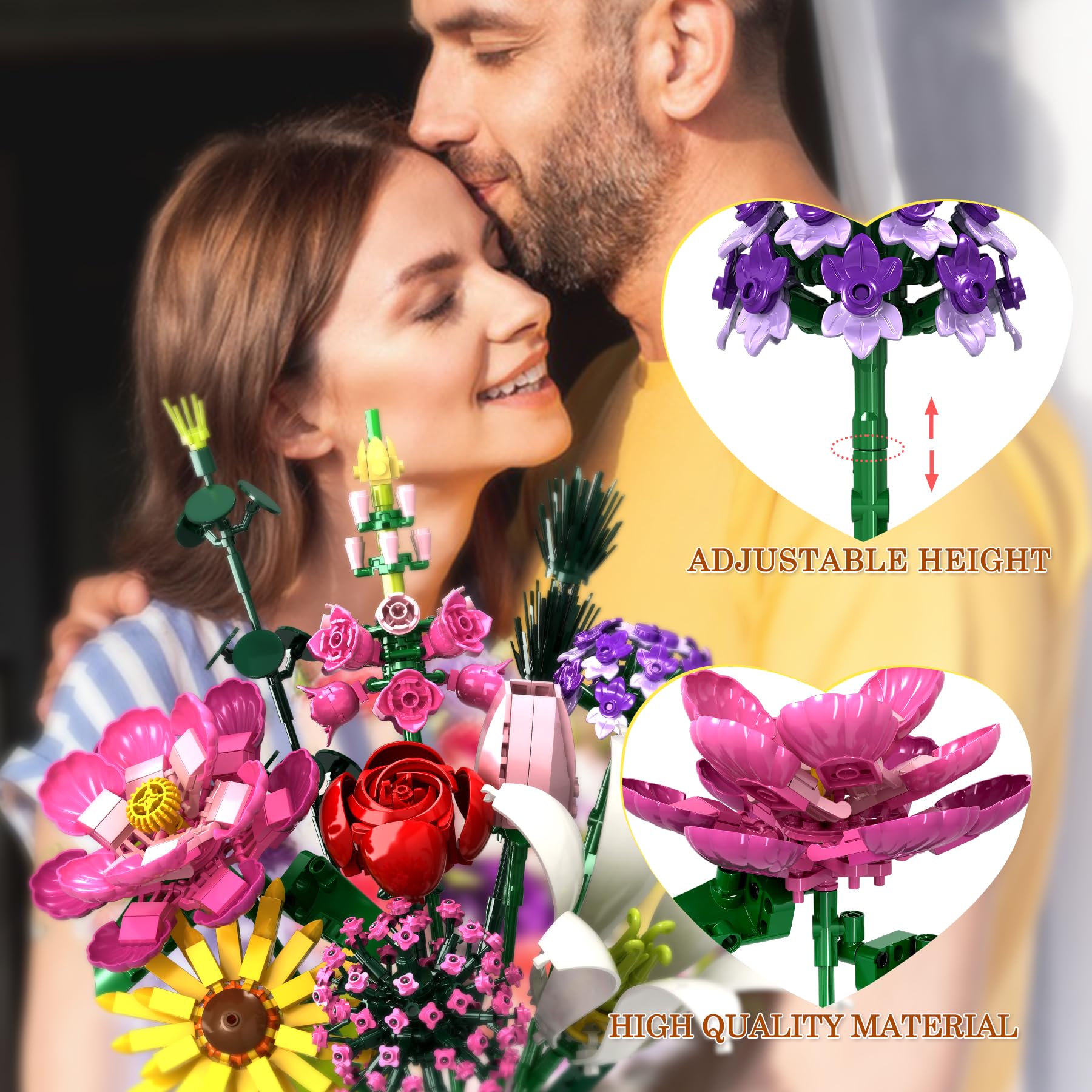 Wenrescry Kit Construction Bouquet Fleurs Artificielles DIY 547 Pièces - Roses Pour Décoration Maison, Anniversaire Et Créativité