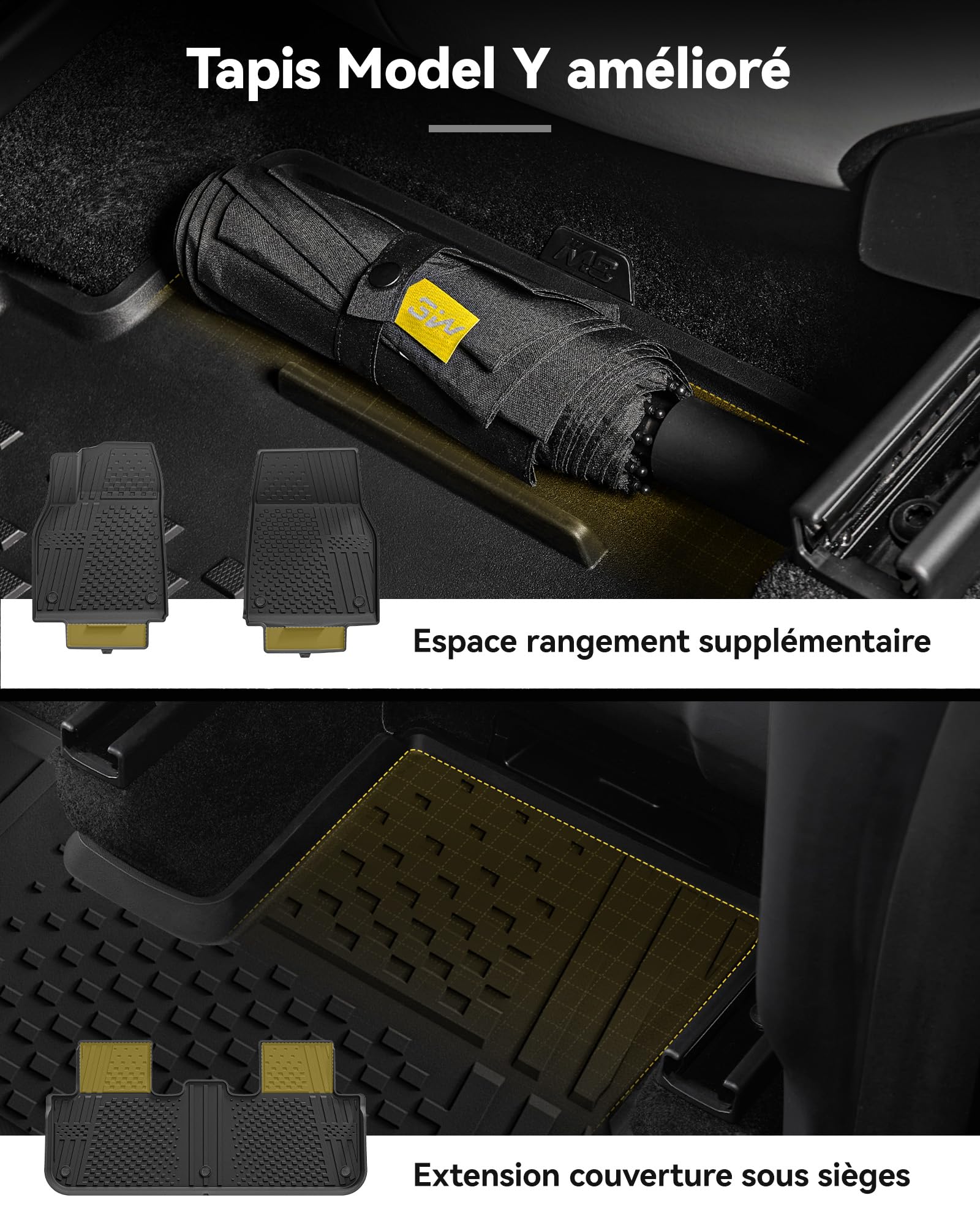 3W Tapis de Sol pour Tesla Model Y Juniper 2025 2026, Compatible avec Model Y Standard 2026 et Premium/Performance, Set 4 Pièces en Thorex™, Protection Toutes Saisons, Antidérapant et Imperméable