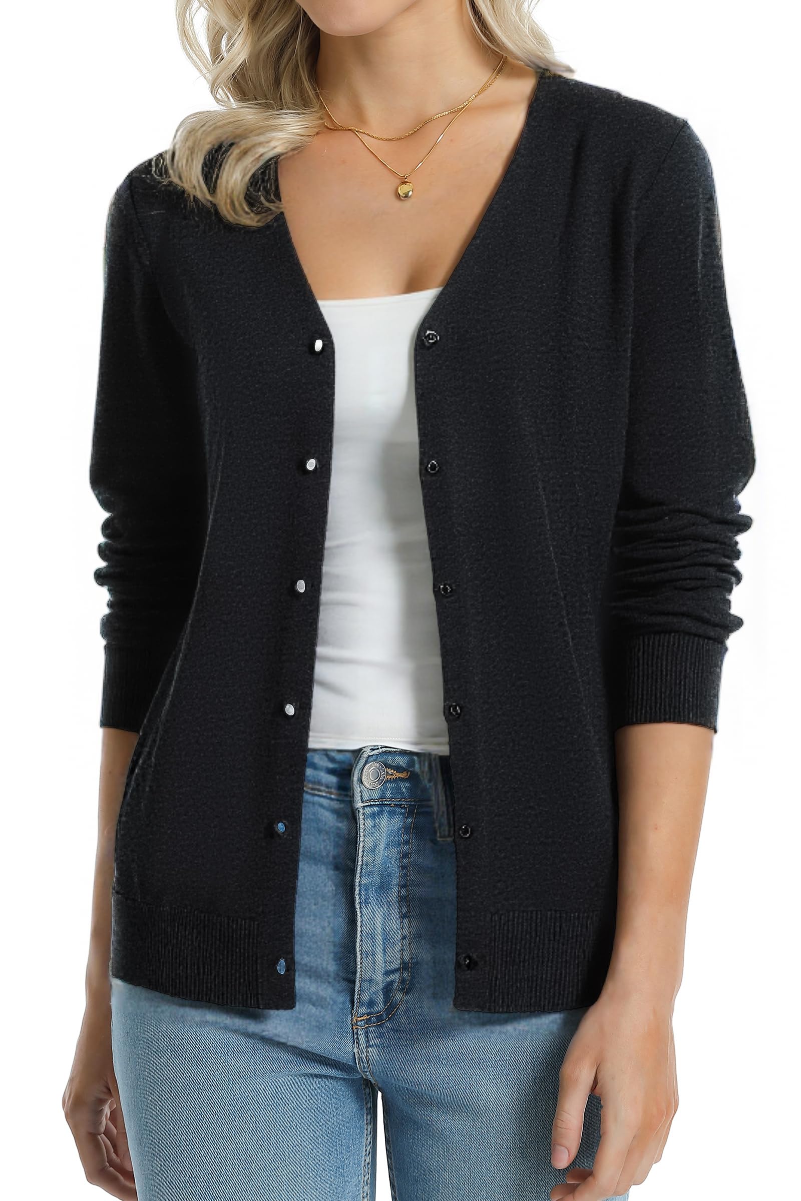 QUALFORT Women's 100% Cotton Lightweight Cardigans Long Sleeve Sweater