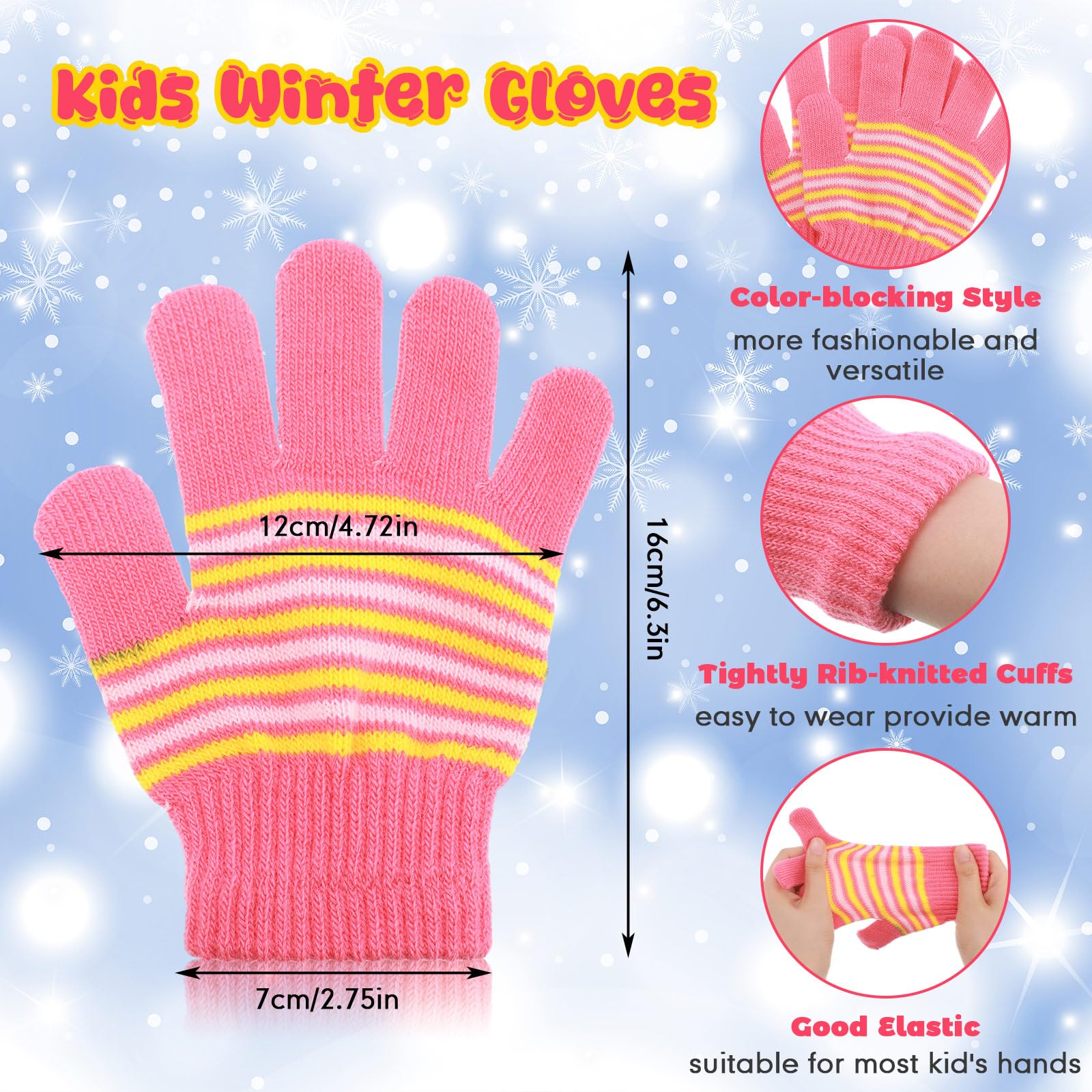 Handepo 50 pares de guantes de invierno para niños y niñas, elásticos, de punto, para niños y niñas