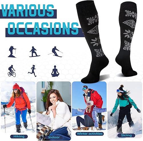 Miniatura 6 de DoSmart Calcetines altos de invierno para mujer, cálidos, de lana, acogedores, gruesos, para senderismo, esquí, cómodos, térmicos, 2 pares
