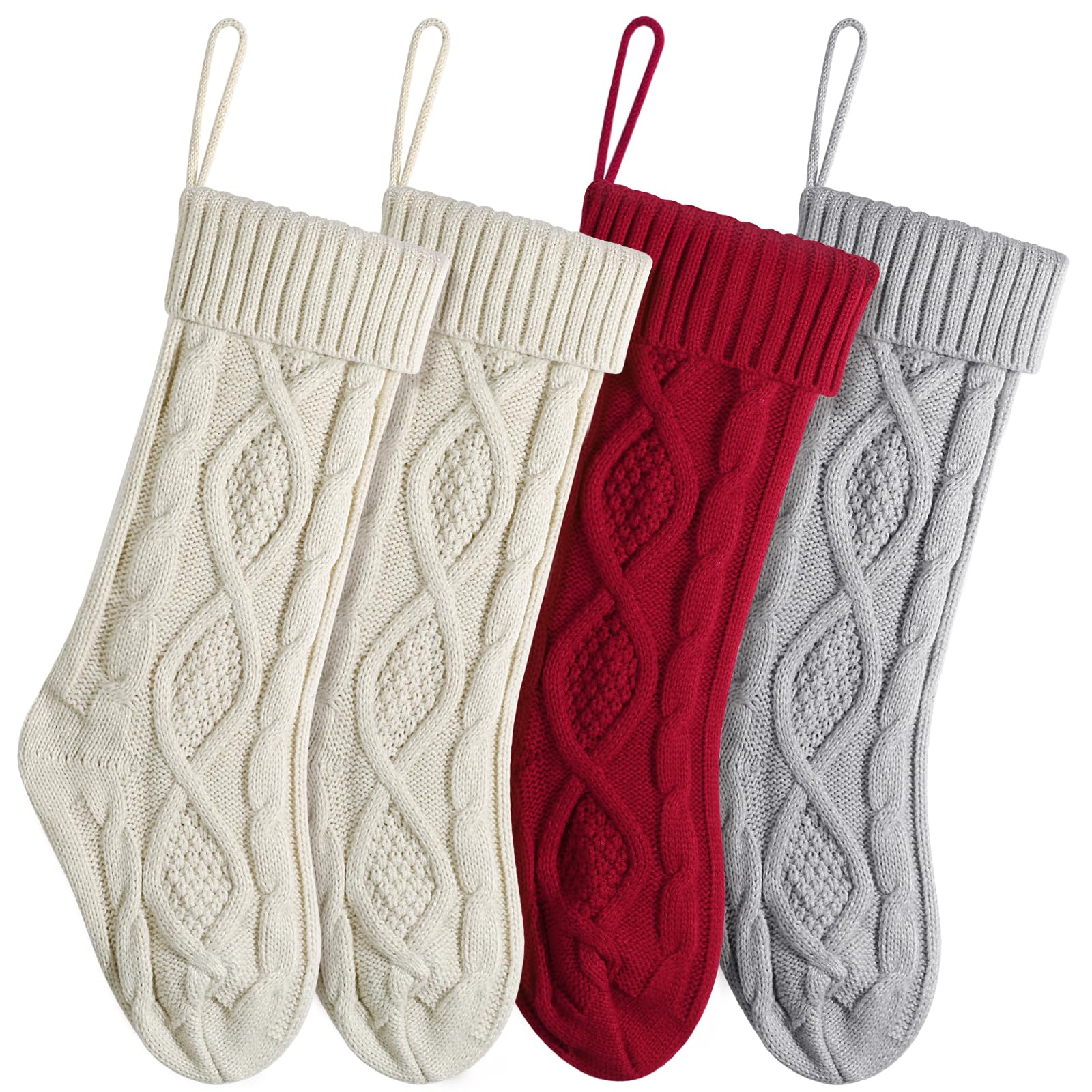 Chaussettes de Noël en tricot JASGOOD lot de 4 bottes de 45 cm pour décoration de cheminée