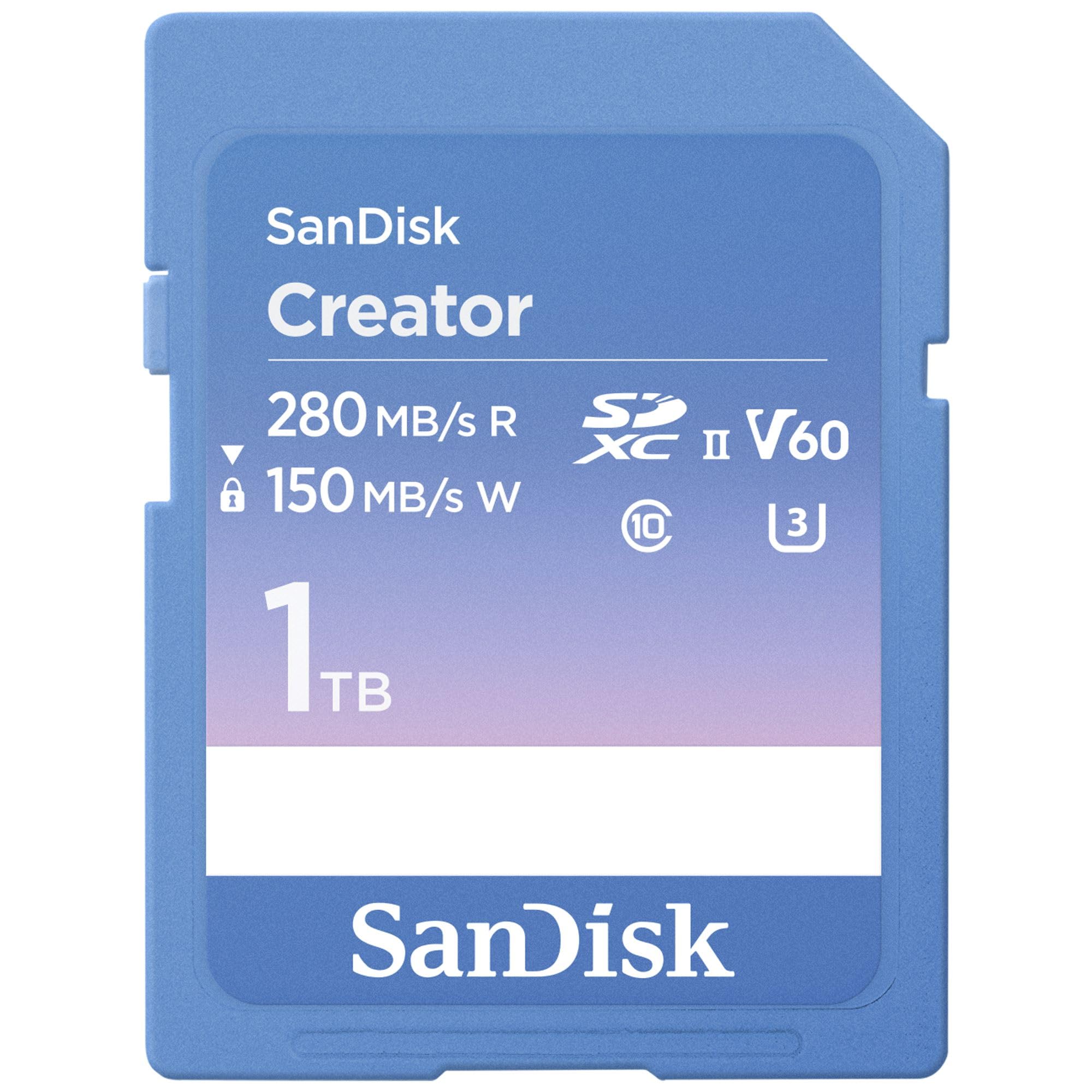 SanDisk Creator Scheda SD UHS-II 1TB (Per DSLR i Fotocamere Mirrorless, 6K i 4K Video, V60, UHS-II, Velocità fino a 280 MB/s, RescuePro Deluxe, Class 10, U3, 1 mese di Adobe Creative Cloud)