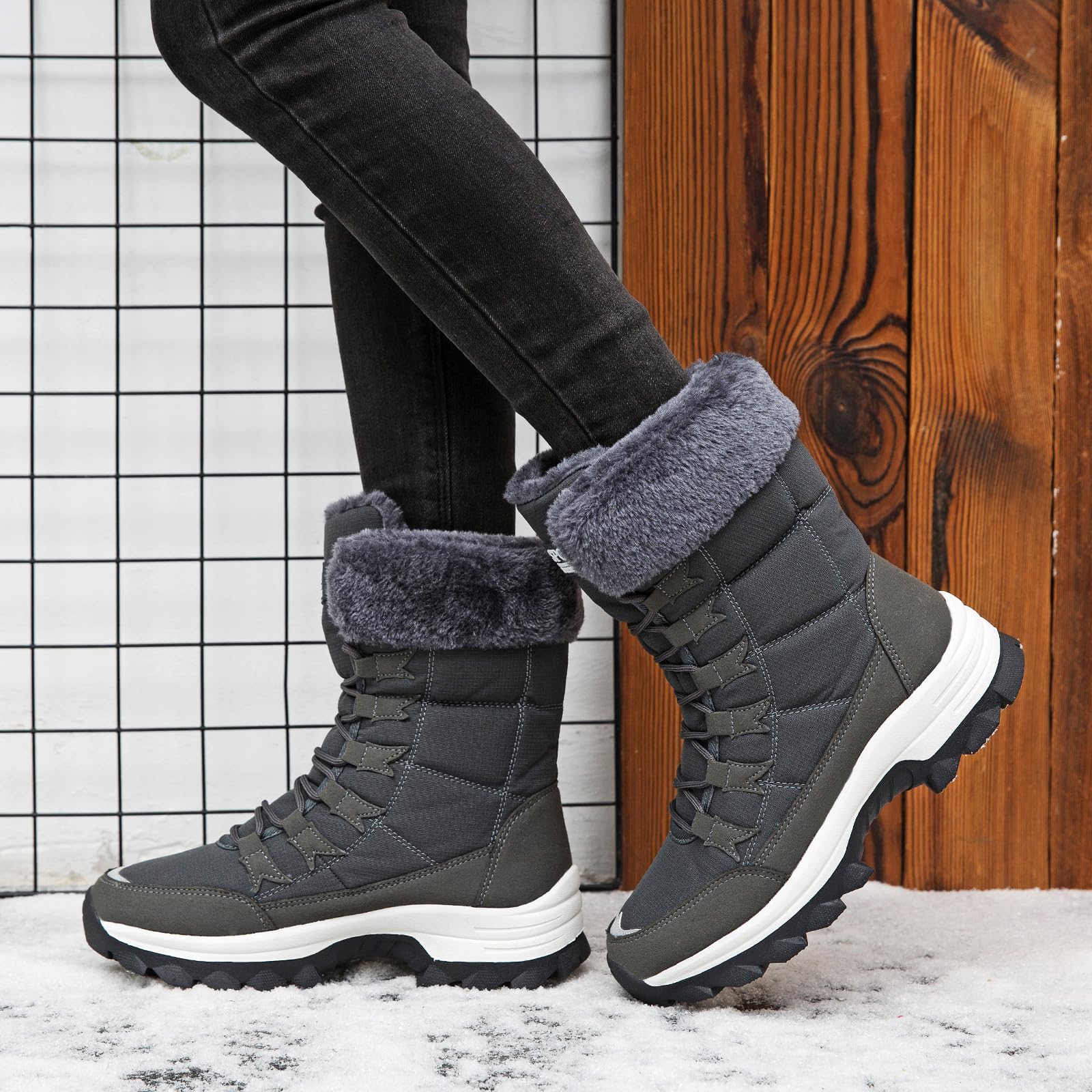 Bottes de Neige Femme Hiver Étanche Randonnée Chaussures Montantes Fourrure Taille 37-43