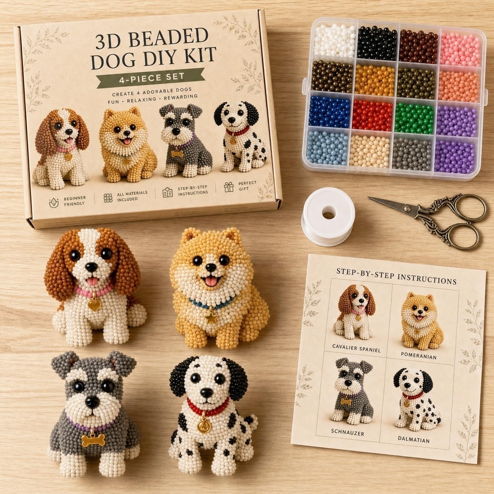 Generisch Mini 3D Perlen Tier Bastelset - Kunsthandwerksset Aus Perlenstickset Mit Anleitung - Perlenstickset für Erwachsene & Anfänger - Geschenk für Bastler (13-Hundefreunde 01)