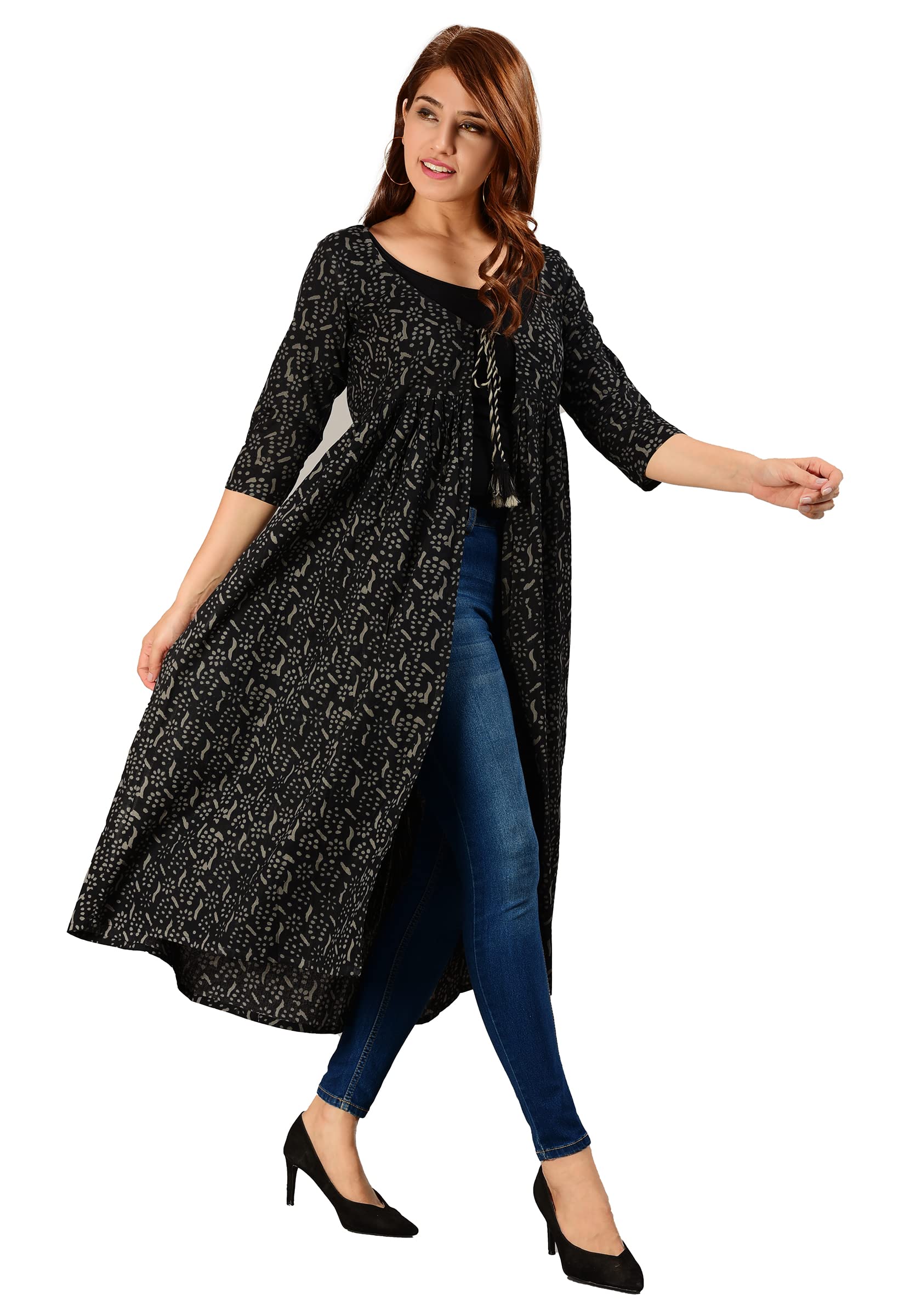 Jaipuri Cotton Printed Black Shrug/Jacket/Cape for Women-image-0