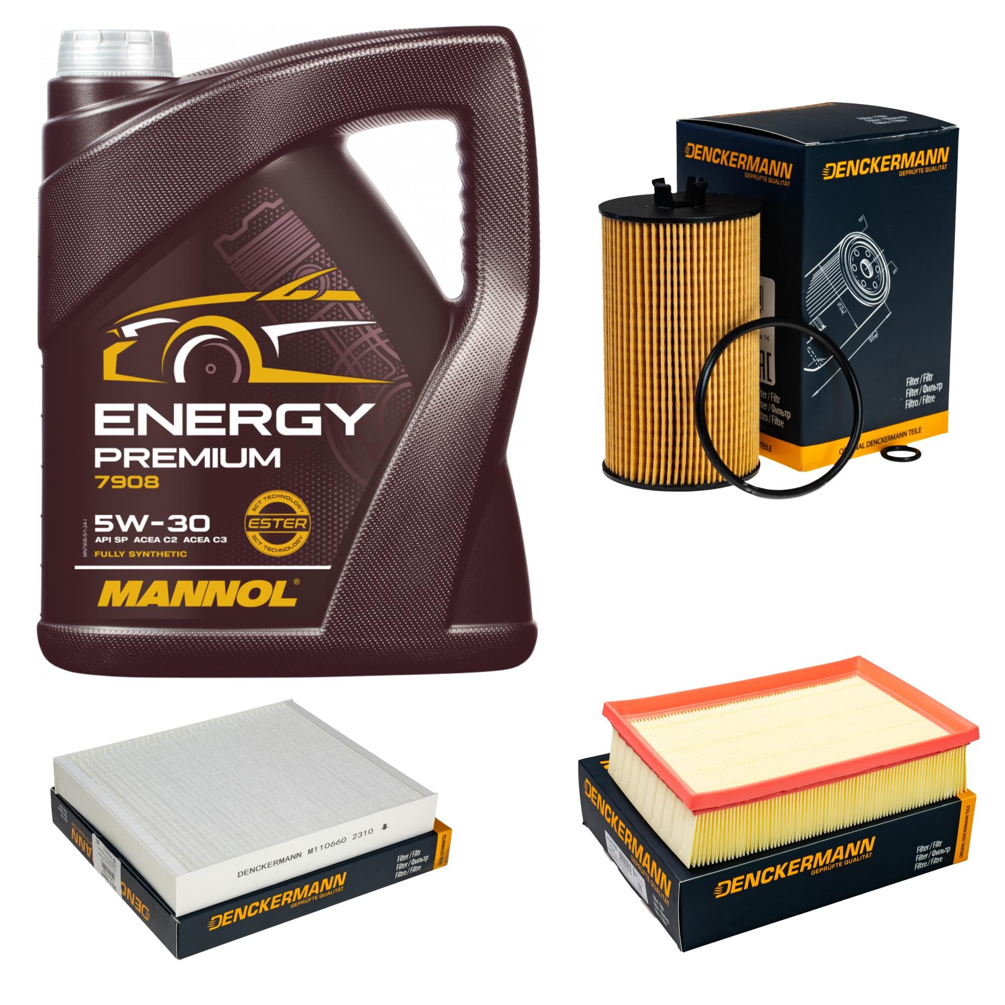 Inspektionspaket enthält 5 Liter Motoröl Energy Premium 5W-30 Ölfilter Luftfilter Innenraumfilter kompatibel mit Mokka/Mokka X