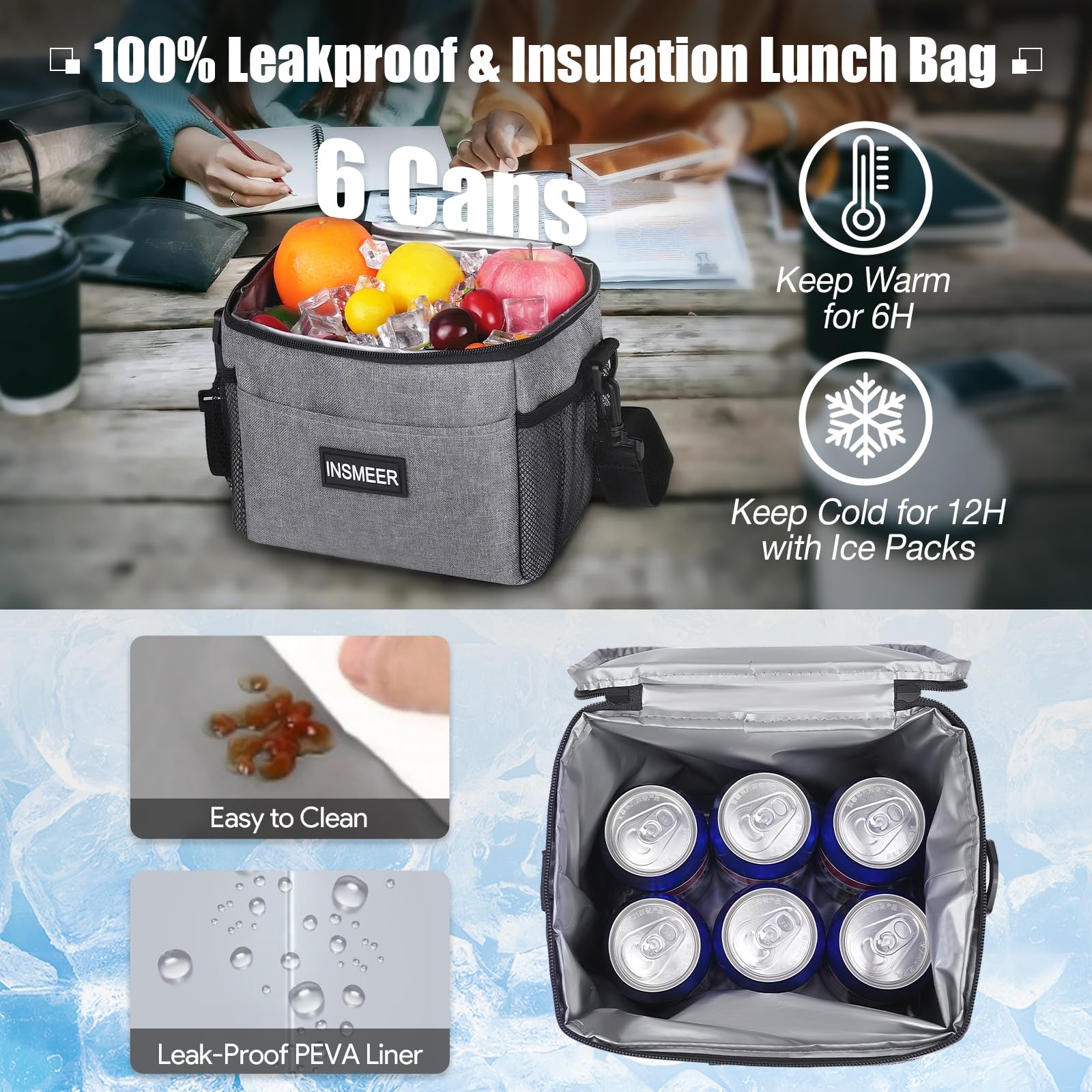 INSMEER Sac à roulettes pour enseignant avec compartiment pour ordinateur portable de 15,6", sac fourre-tout à roulettes pour enseignants avec sac à déjeuner supplémentaire, sac à roulettes 3 en 1