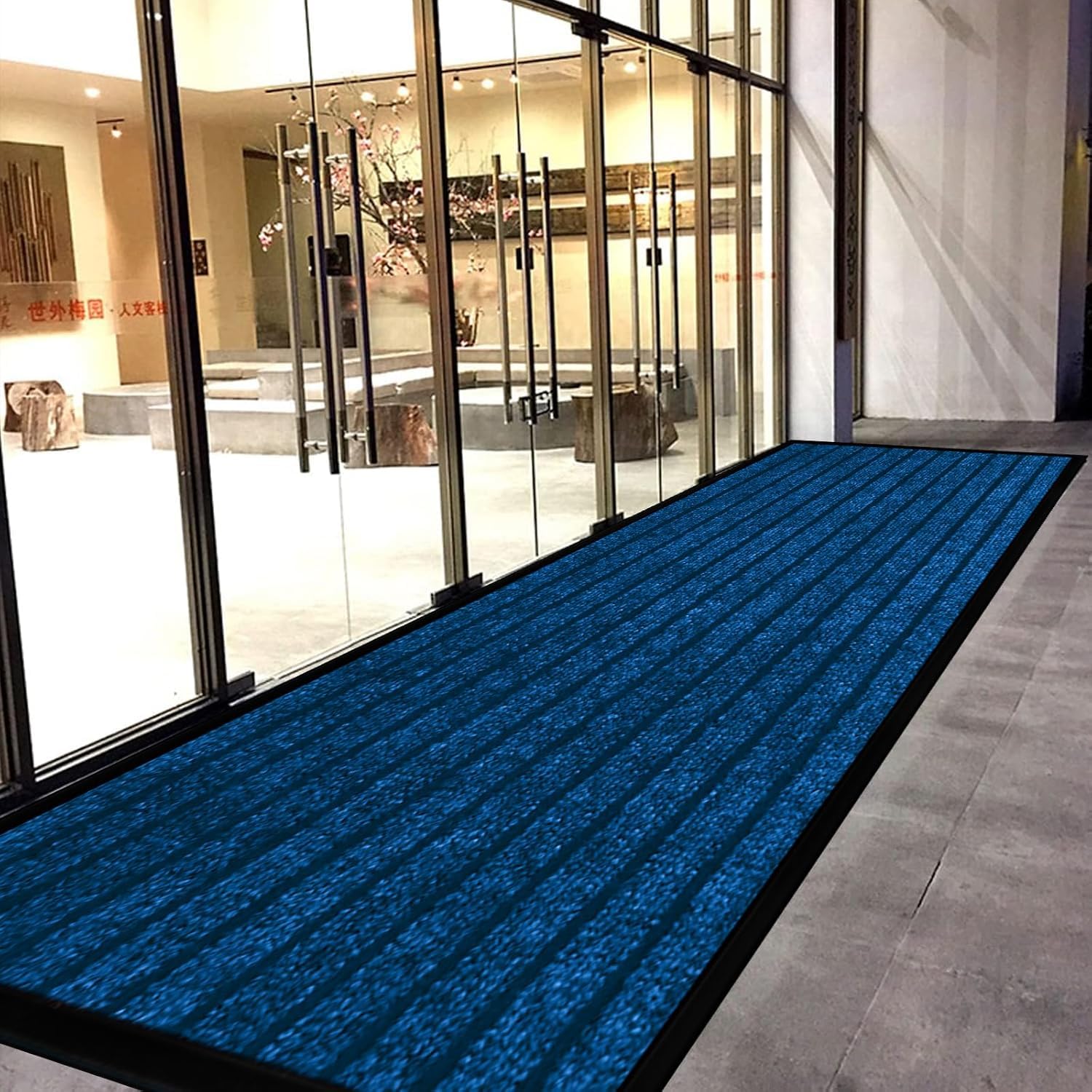 Hafaa Door Mat Indoor & Outdoor Blue 80x300 cm Non Slip Washable Doormat Dirt Trapper Water Absorbent Rubber Mat Heavy Duty Floor Mats