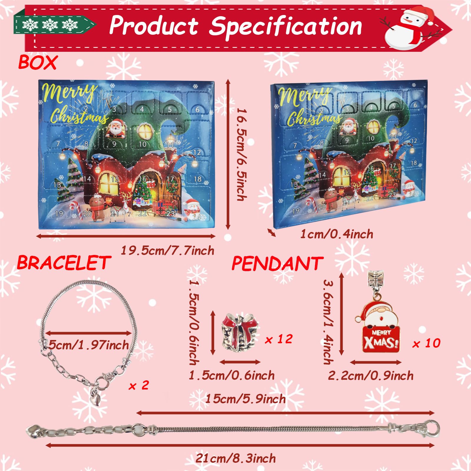 Christmas Advent Calendar Bracelets,Charm Braceket Making Kit for Girls 24 Days Xmas Valentine's Day Countdown Gift with DIY Jewelry for Girls Teens Women