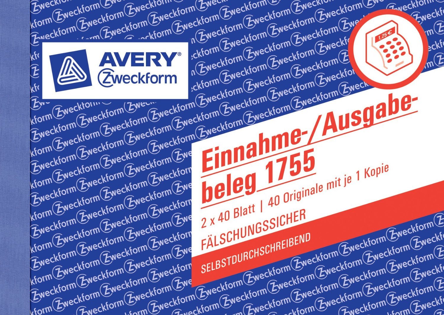Avery Zweckform 1755 Einnahme-/Ausgabebeleg (A6 quer, selbstdurchschreibend, 2x40 Blatt) weiß/gelb (Softcover, 5er Pack)