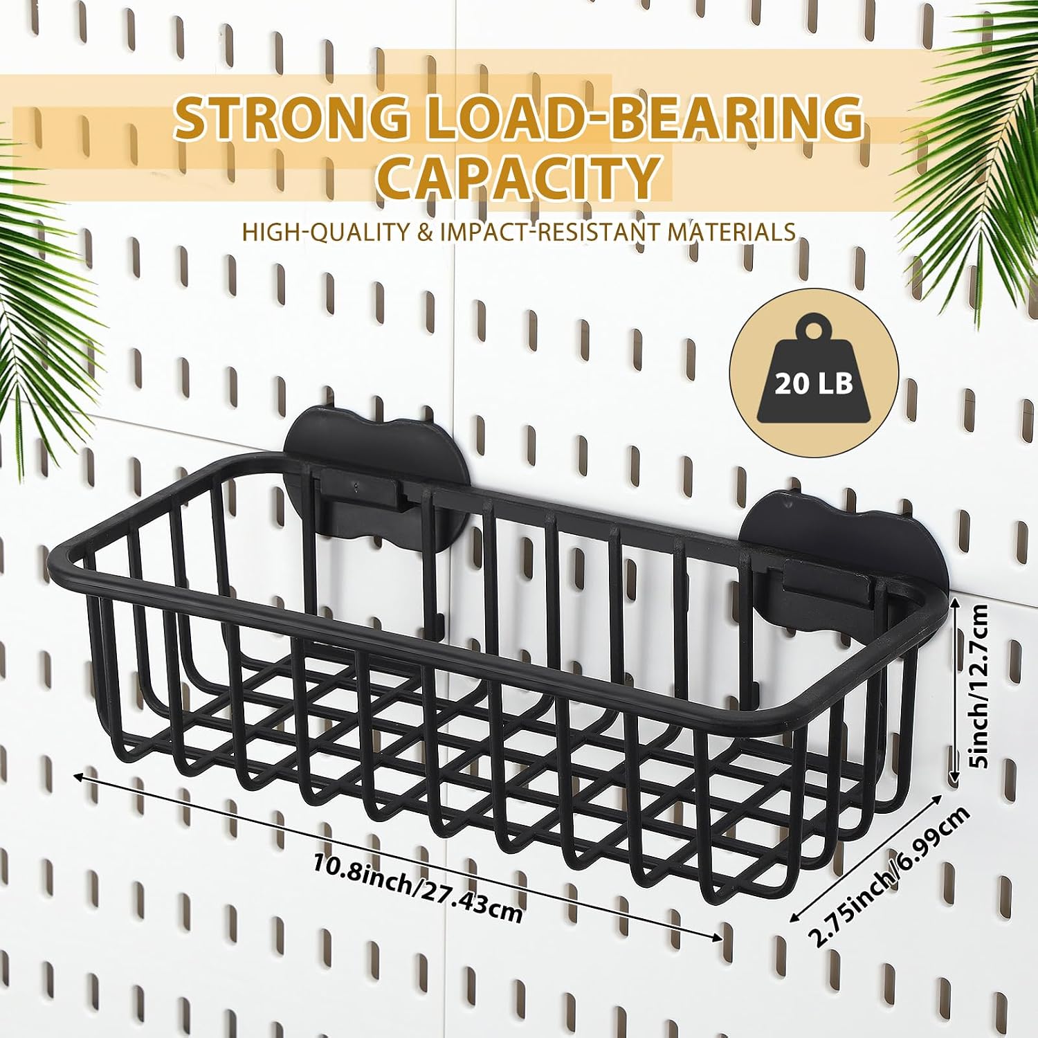4 Pcs Pegboard Baskets with Hook, Compatible with IKEA Skadis Peg Board, Wall Bins and Baskets Storage Box Containers Accessories for Home Garage Office, 11 x 5 x 3 Inches(Black)