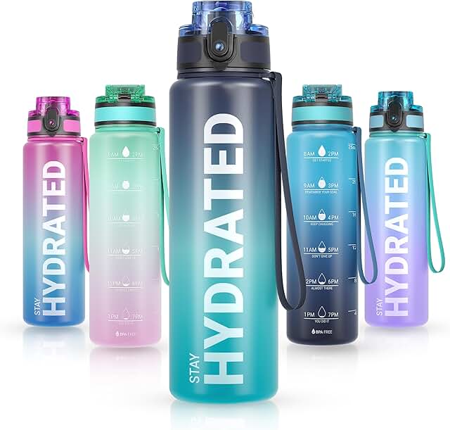 Sahara Sailor Leakproof Water Bottle 1L, Tritan BPA Free Motivational Sp...