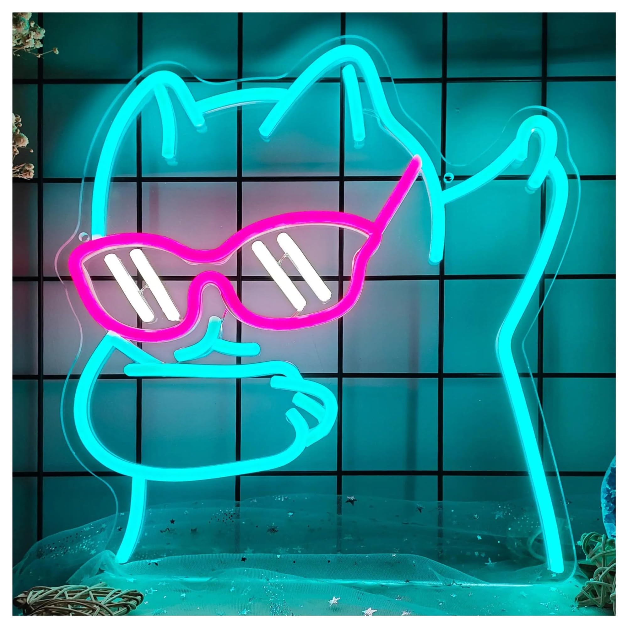 néon signe Néon Chat, Alimenté Par USB, Intensité Variable, Idéal Pour Les Cafés Pour Chats, Les Fêtes Et Les Salles De Jeux, Décoration Murale 35x32.8cm
