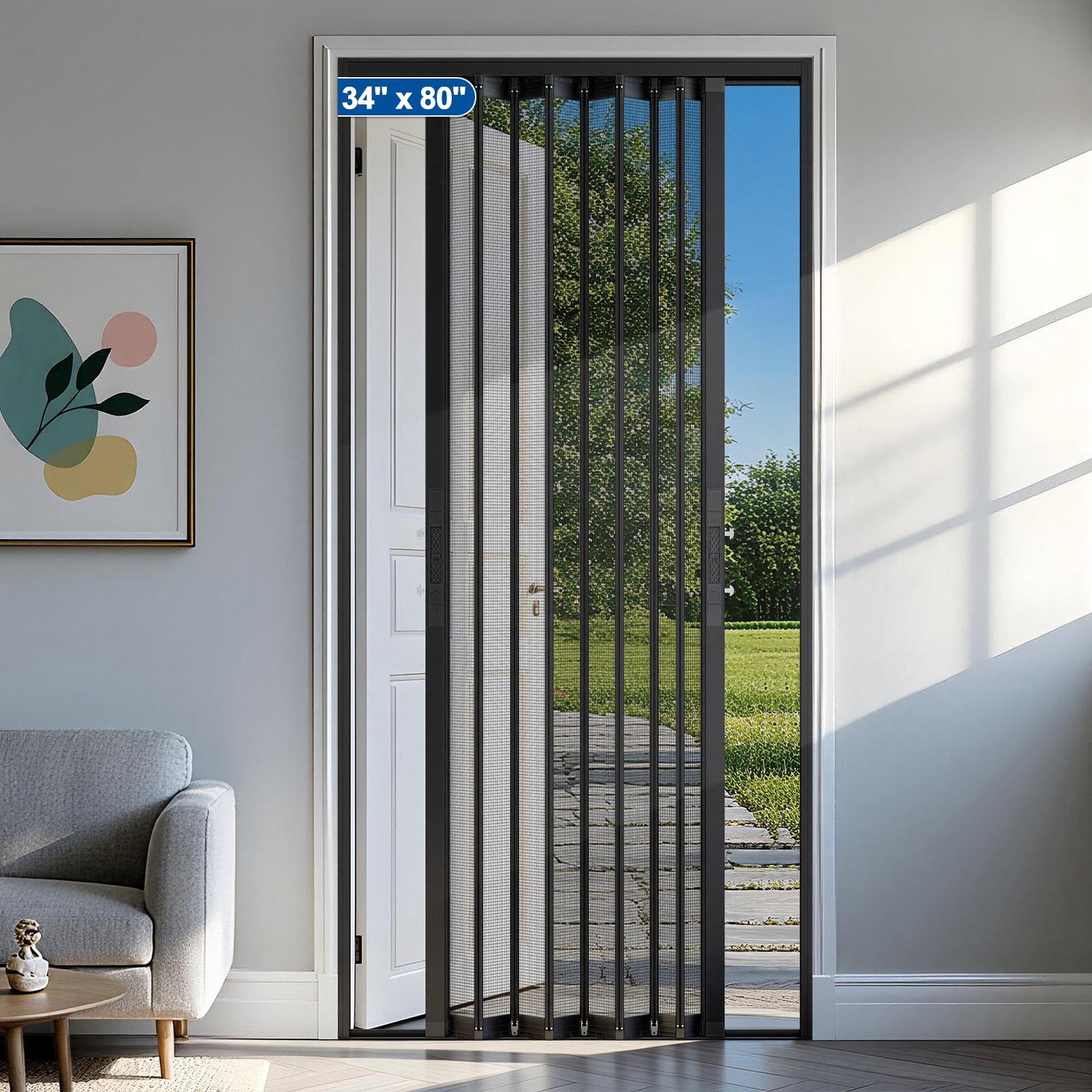 Photo 1 of MAGZO 34" x 80" Upgraded Aluminum Retractable Screen Door, Durable Heavy Duty Aluminum Frame & Sturdy Mesh with 2 Security Lock, Easy Assemble