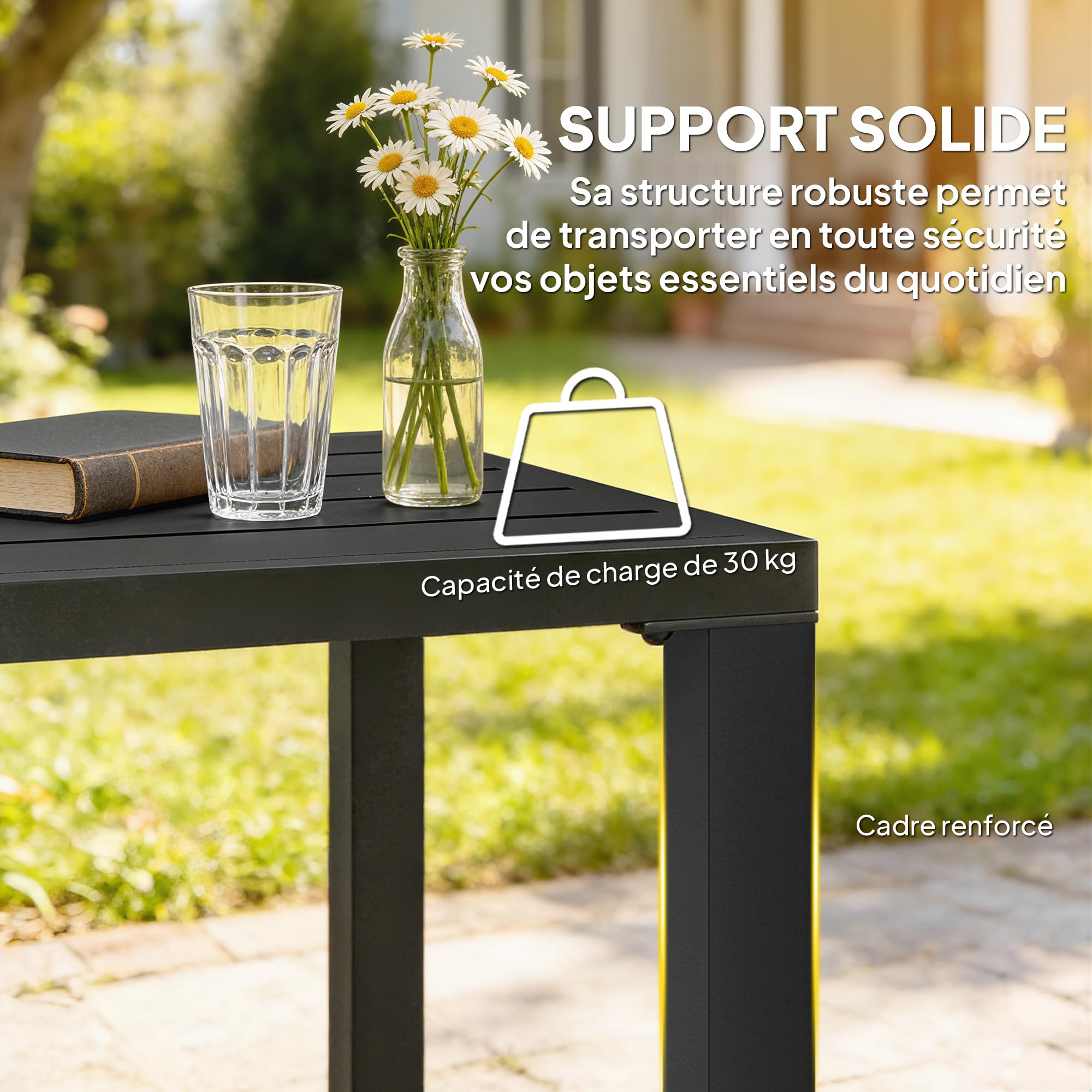 Outsunny Table de Jardin carrée 45 x 45 x 45,5 cm Noir métal intérieur extérieur