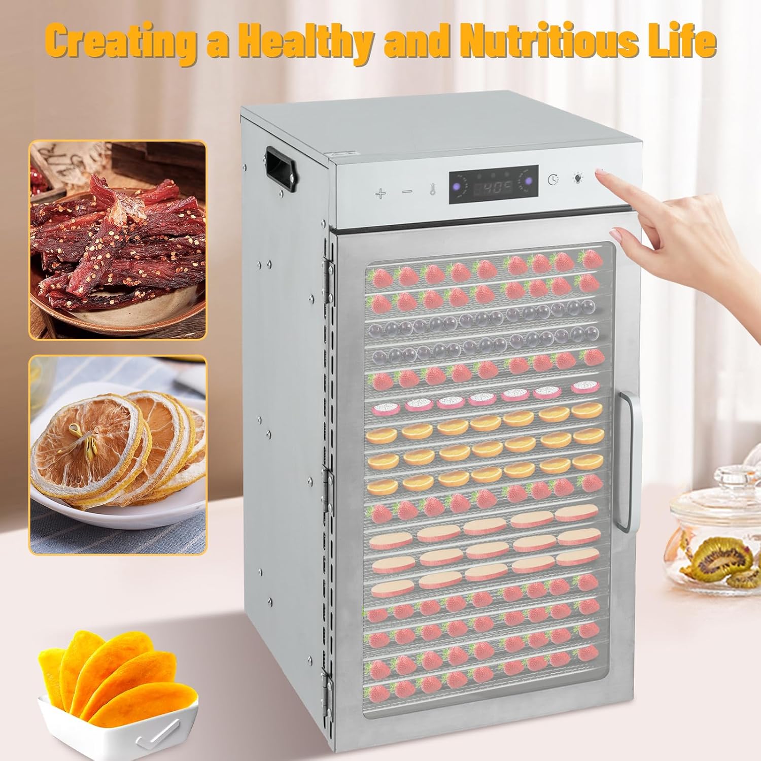 18 Tray Home Food Dehydrator Machine, 800W Stainless Steel, 12H Timer, Fruit/Vegetable/Meat Dryer