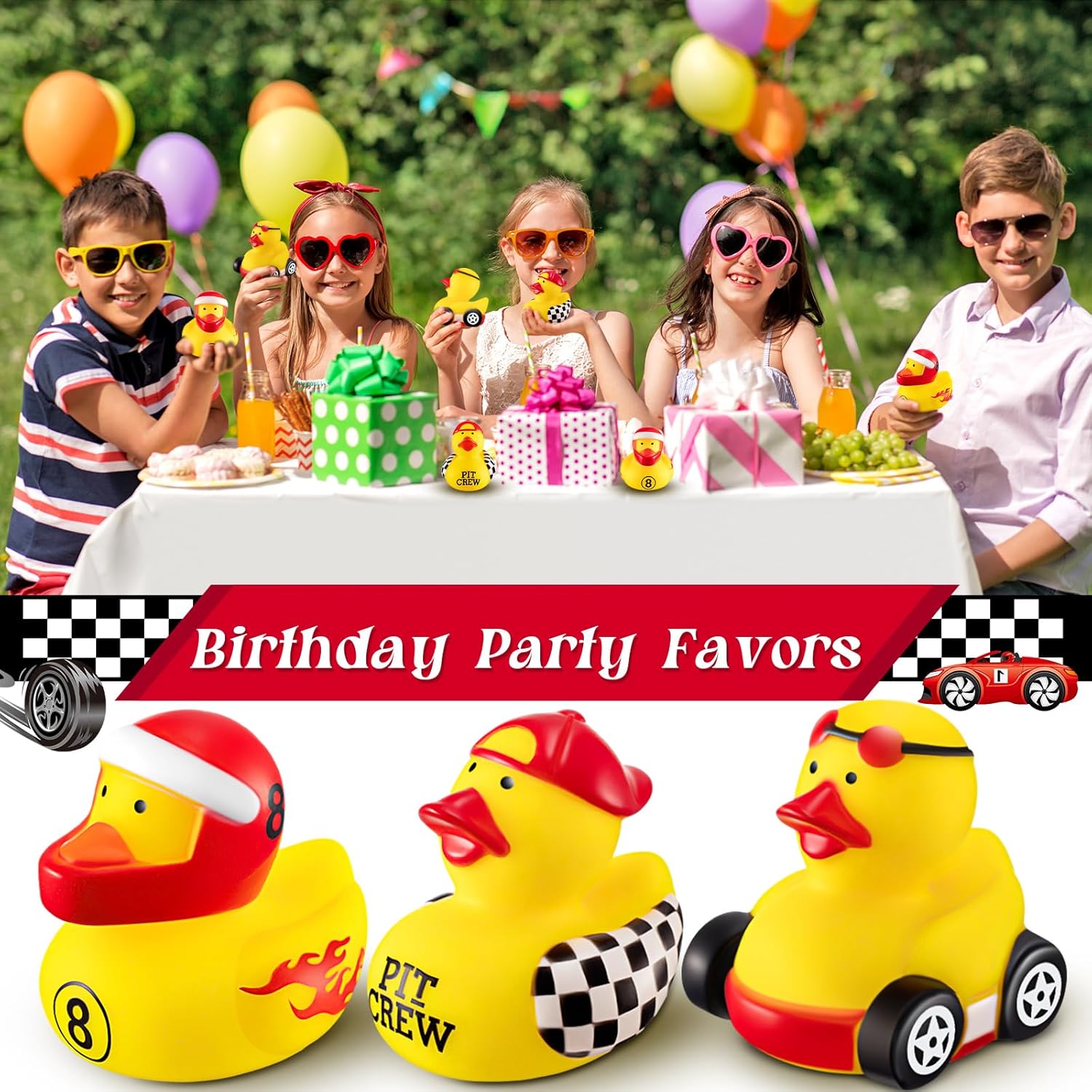 Shappy 24 Pieces Race Car Driver Rubber Duckies 2 Inch Mini Rubber Ducks for Kids Birthday Party Decorations Gift Classroom, 3 Designs