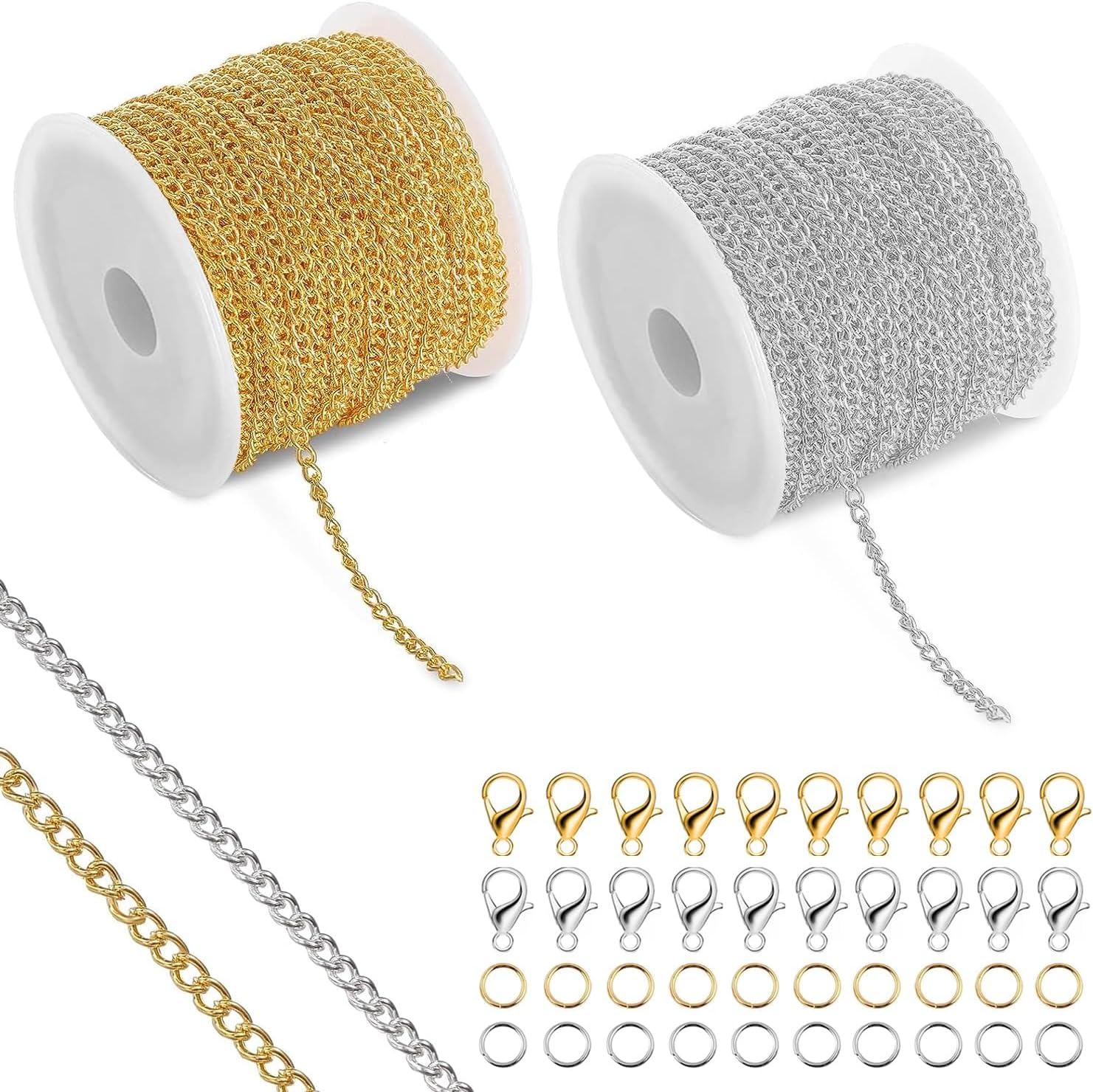 Rairsky 10m Gold Silver Chain for Jewellery Making Supplies, 2.4 mm DIY ...