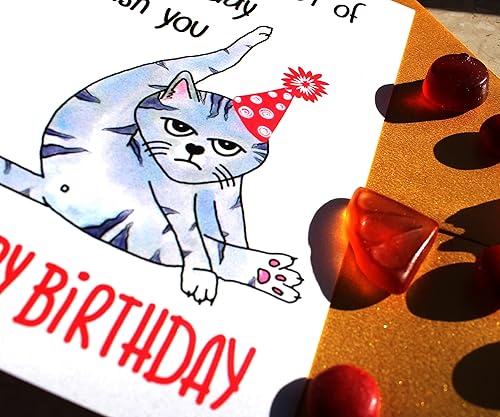 Miniatura 8 de Have a Purrfect Happy Birthday, Funny Grumpy Bday Card, Cartoon Art Handmade Card for Cat Mom, Dad, Him, Husband, Boyfriend, 21st 30th 40th 50th