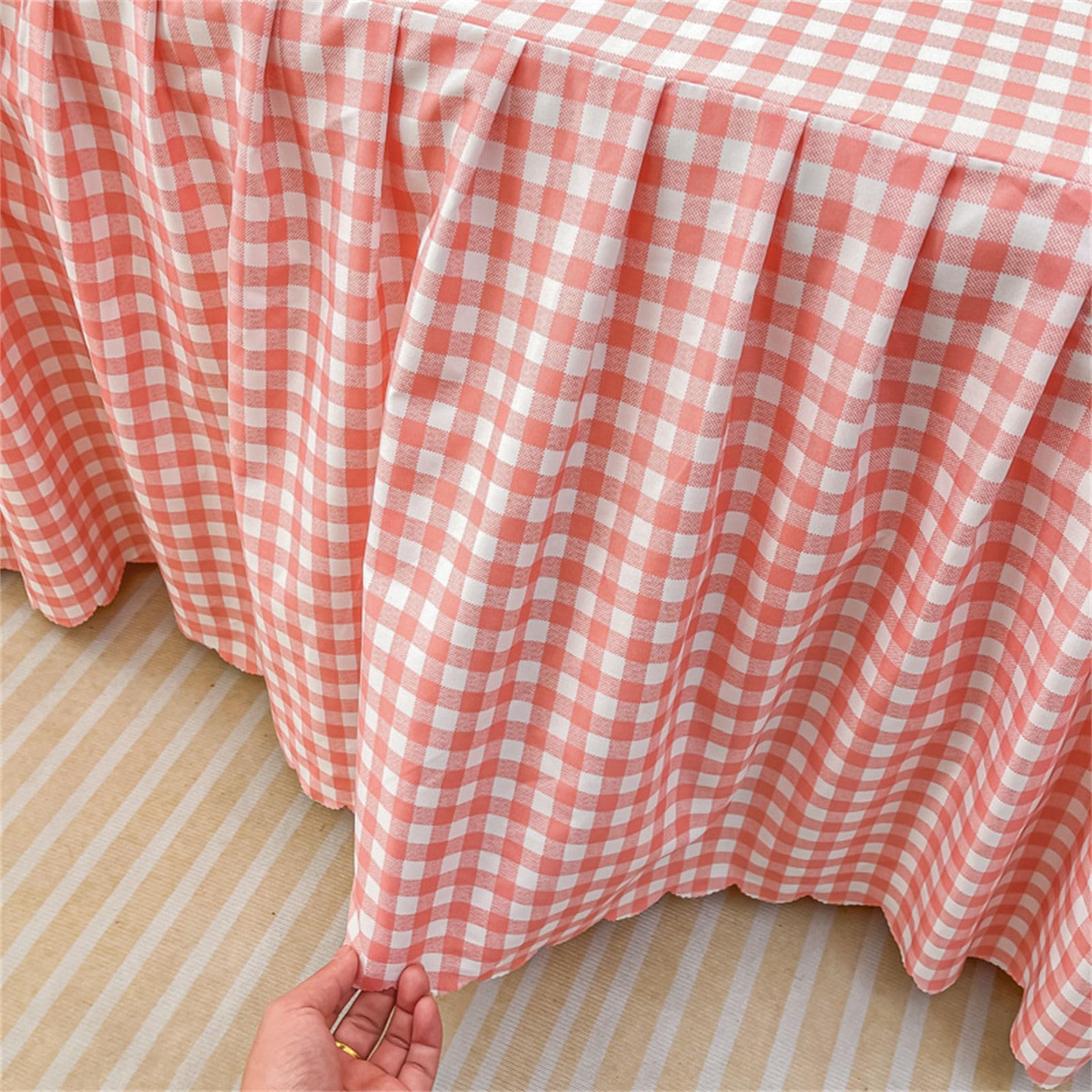 Odot Simple Style Fitted Sheet - Soft, Easy Care Gingham Bed Sheet with Frill, Fit Over Mattress & Down to the Floor (180x200cm, Pink)
