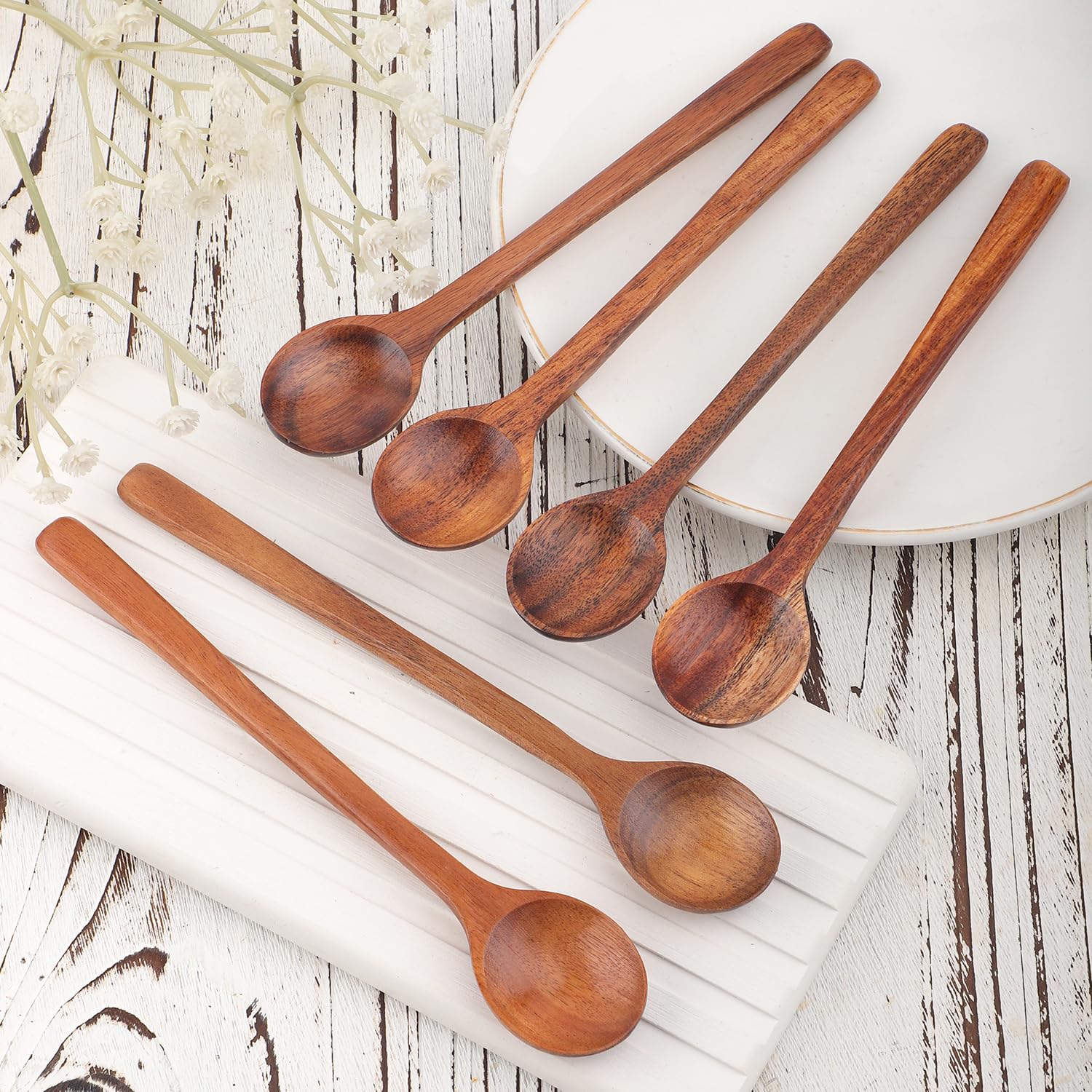 Lot 4 Petites Cuillères En Bois D'acacia 17 Cm - Cuillère Miel, Café, Dessert, Ustensile Cuisine Naturel