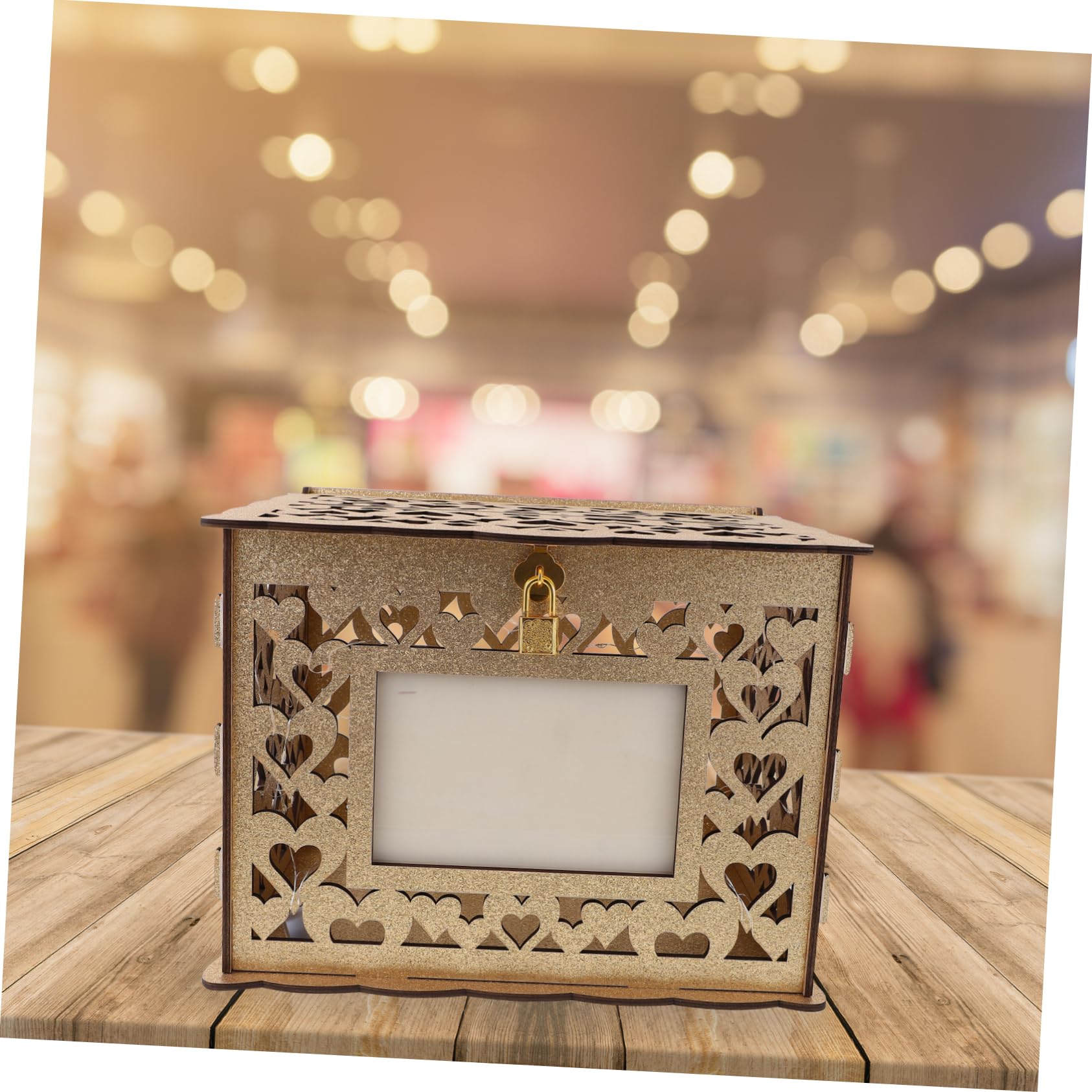 Boîte à Cartes de Mariage en Bois Doré, Design Creux