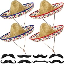 Sombrero Hats Set Party Hats Fake Mustaches Beards for Adults Mexican Fiesta Party