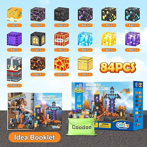 Miniatura 56 de Coodoo Bloques magnéticos - Juego de bloques magnéticos de construcción de minas con diseño de cerezo, azulejos magnéticos, juguetes STEM para niños