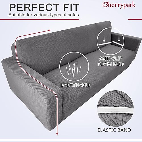 Miniatura 4 de Cherrypark - Funda para sofás de 2 plazas universal con alta elasticidad impermeable antideslizante con dobladillo elástico protector de muebles