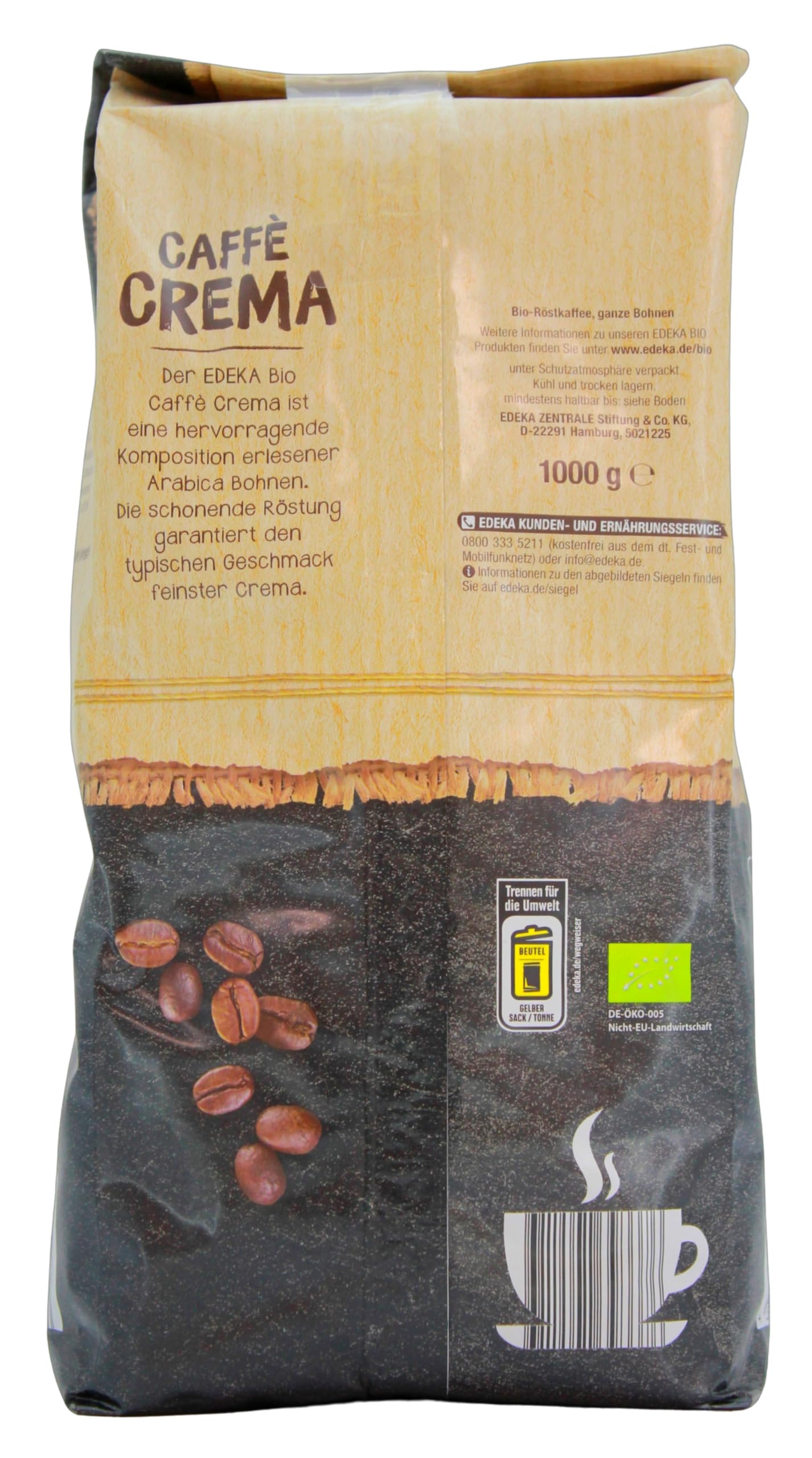 Edeka Bio Caffè Crema ganze Bohnen Fairtrade, 4er Pack (4 x 1 kg)