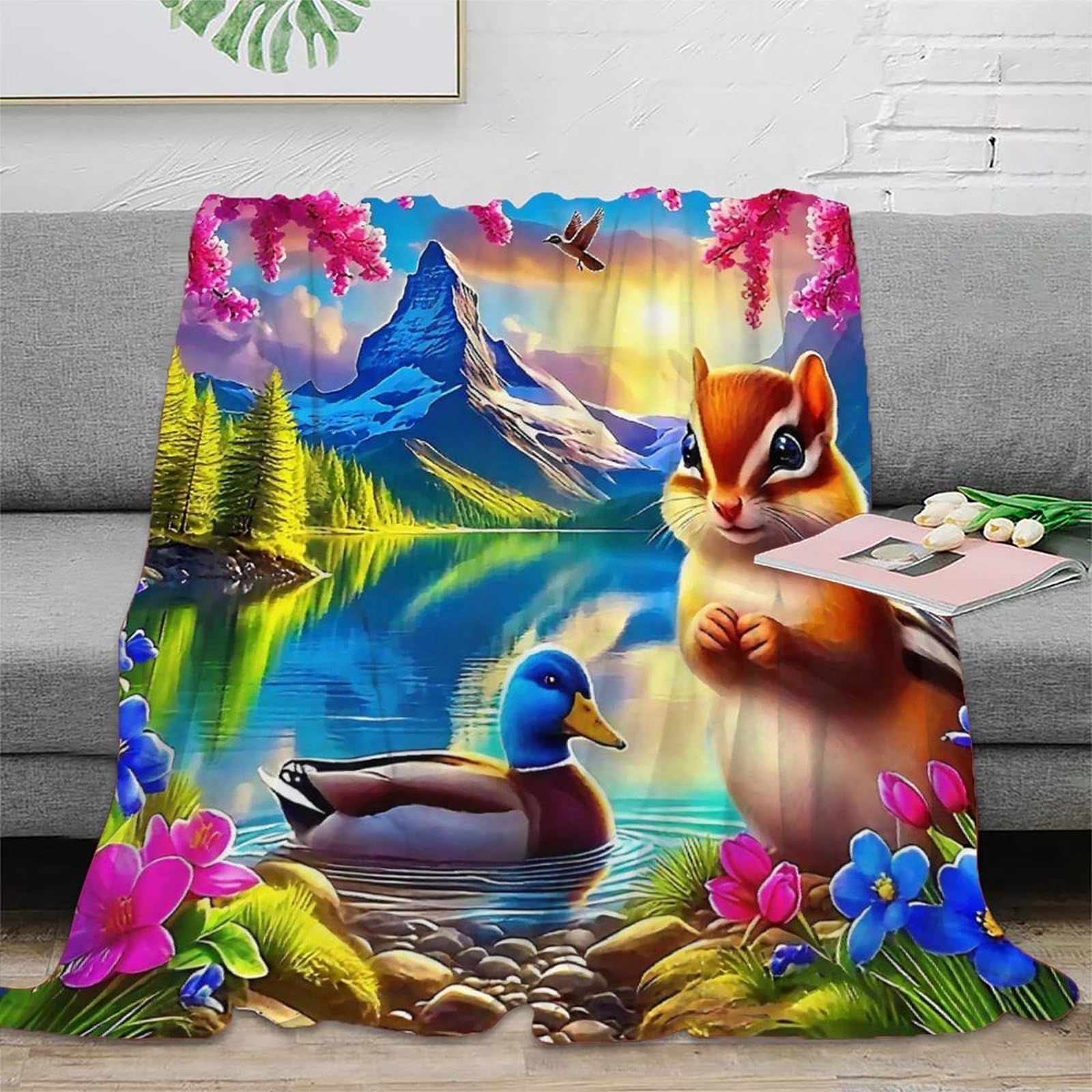 Couverture plaid écureuil 3D pour canapé et lit cocooning 180x200cm