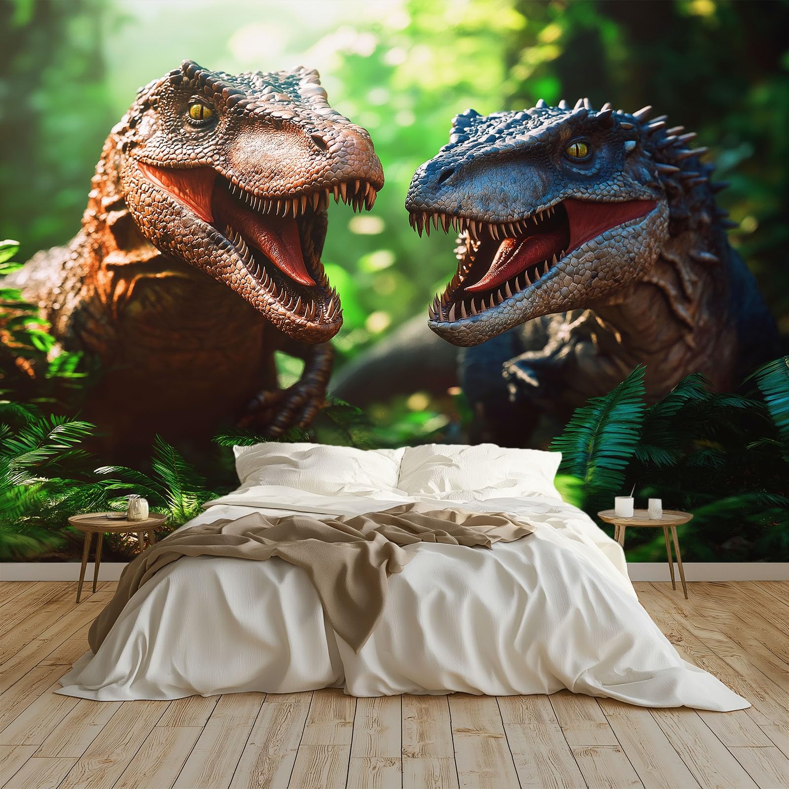 Fototapeta 500 x 280 cm Las Dinozaurów Zwierzęta Włóknina Fototapeta 3D | Fototapeta Ścienna Dekoracja Salon Sypialnia, Zielony